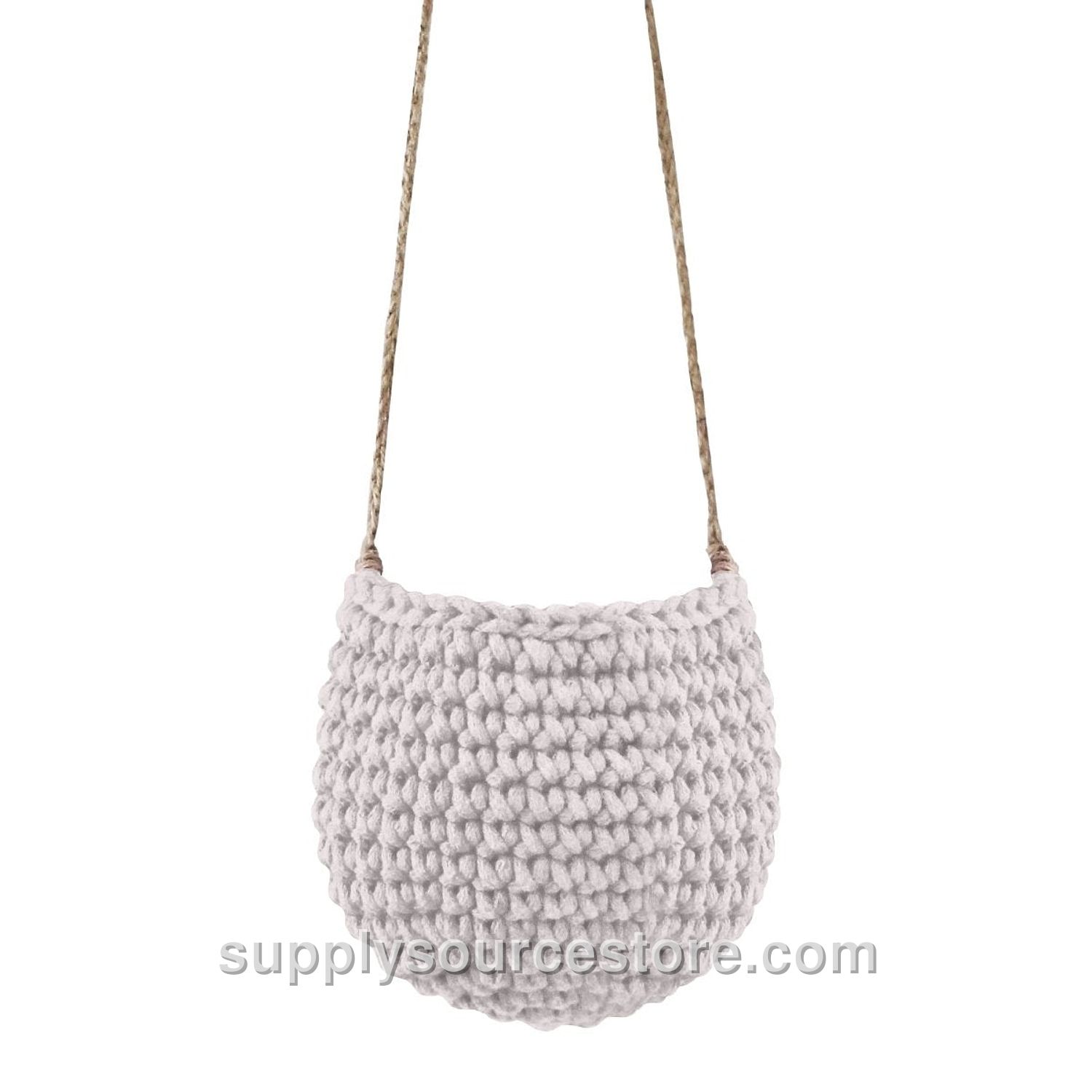 Small Crochet Hanging Basket - Oatmeal