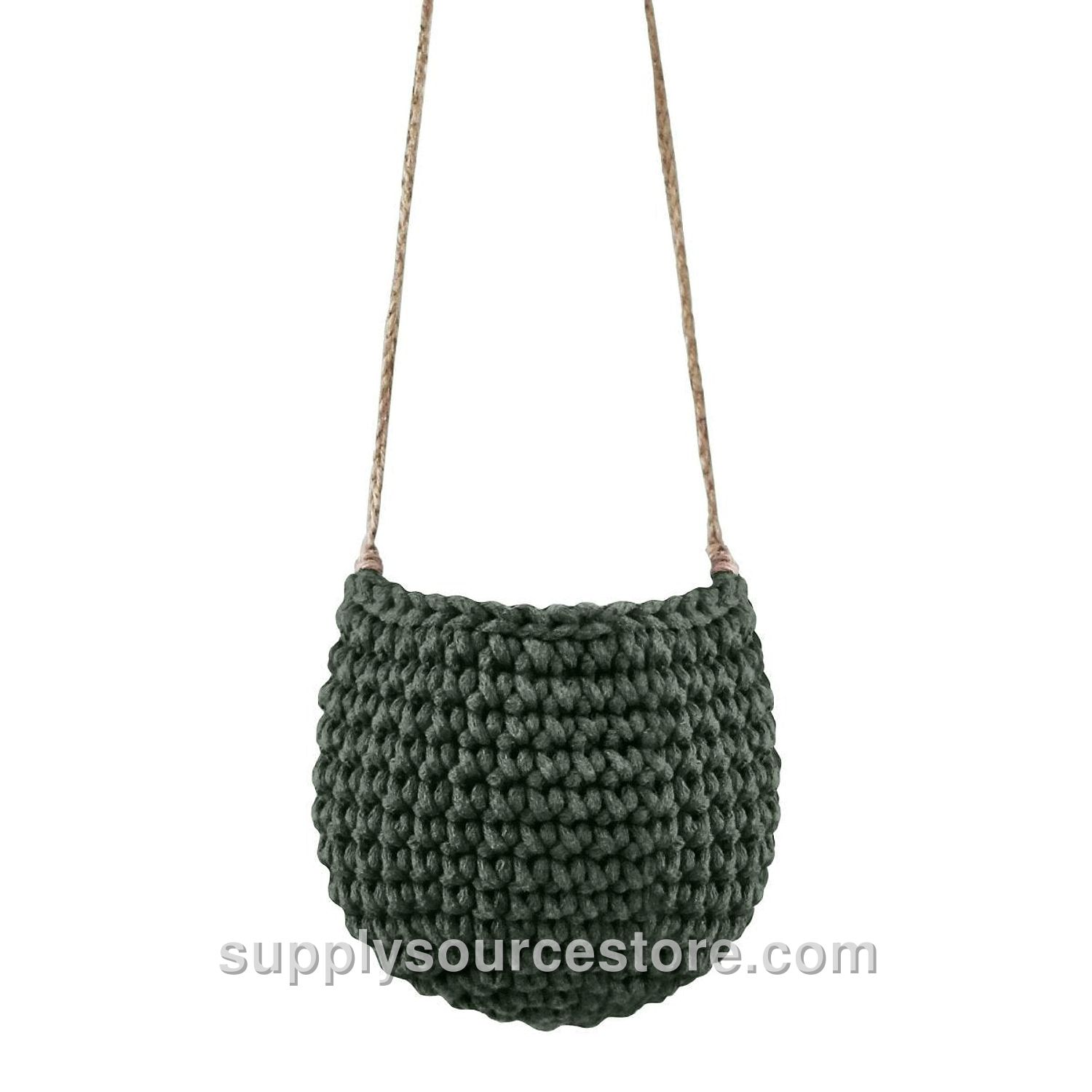 Small Crochet Hanging Basket - Olive Green