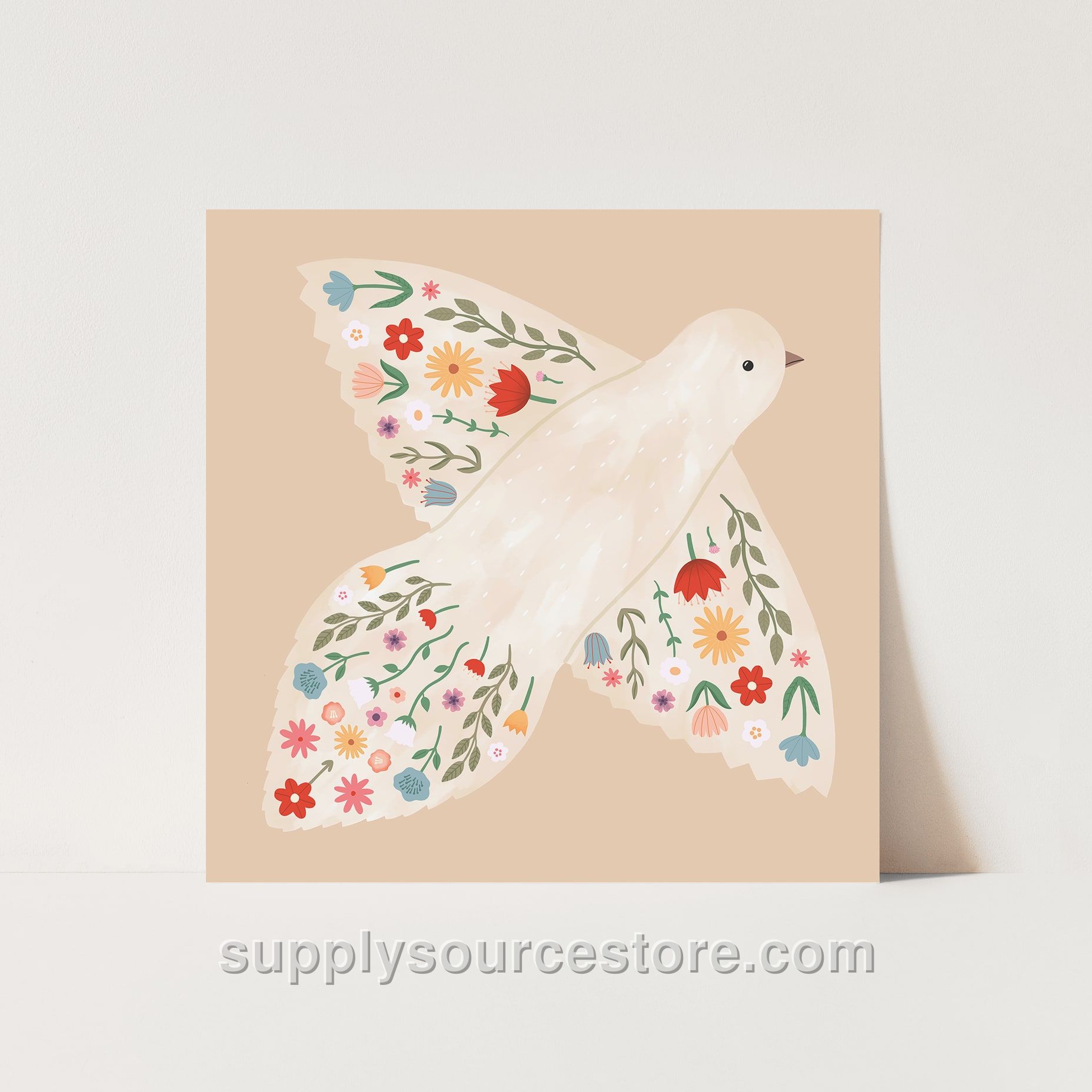 Floral Dove Fine Art Print - Peach