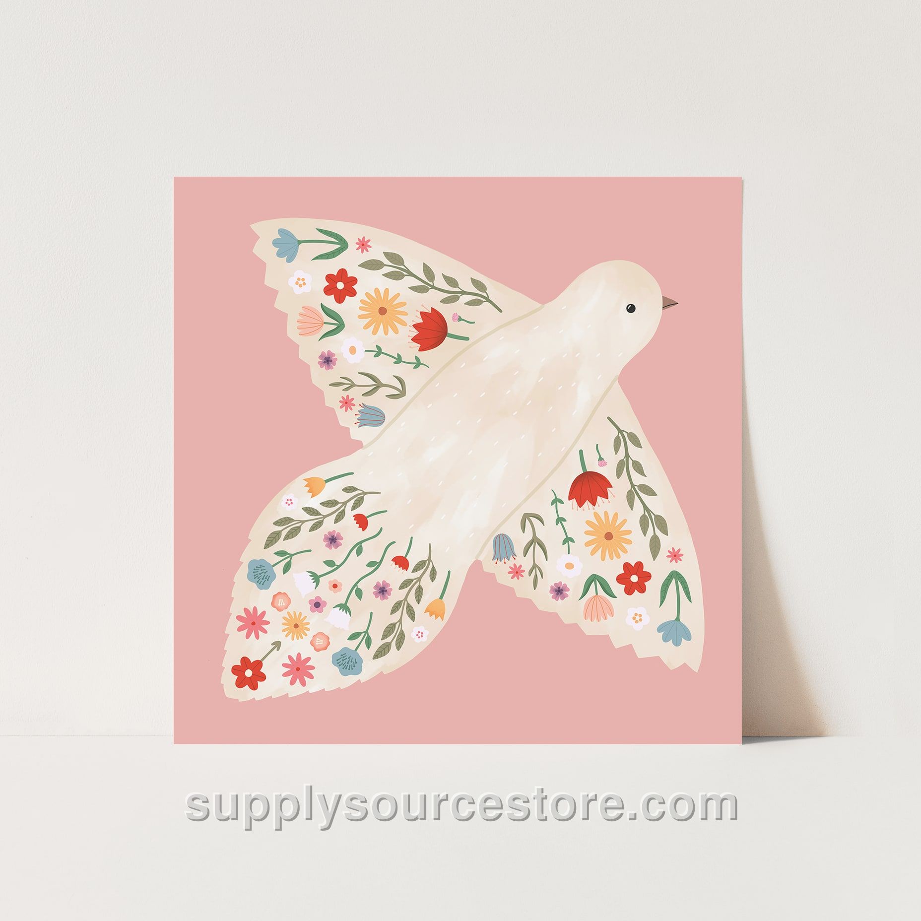 Floral Dove Fine Art Print - Pink