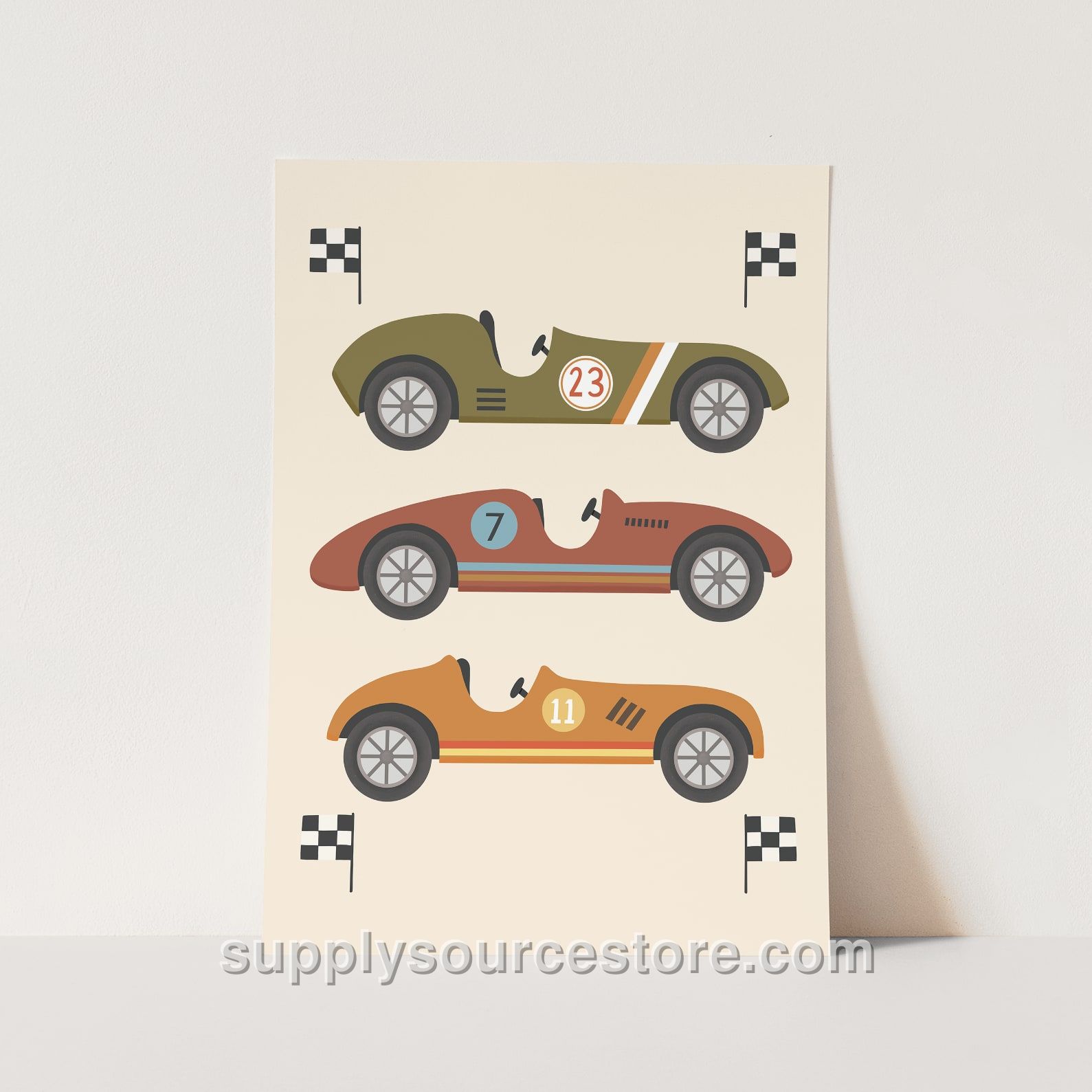Race Cars Fine Art Print - Green, Brown, Orange