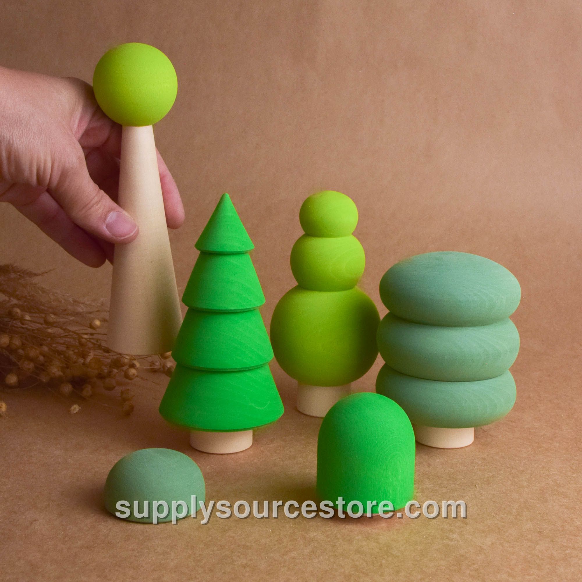 Colored Tree Figurines Set