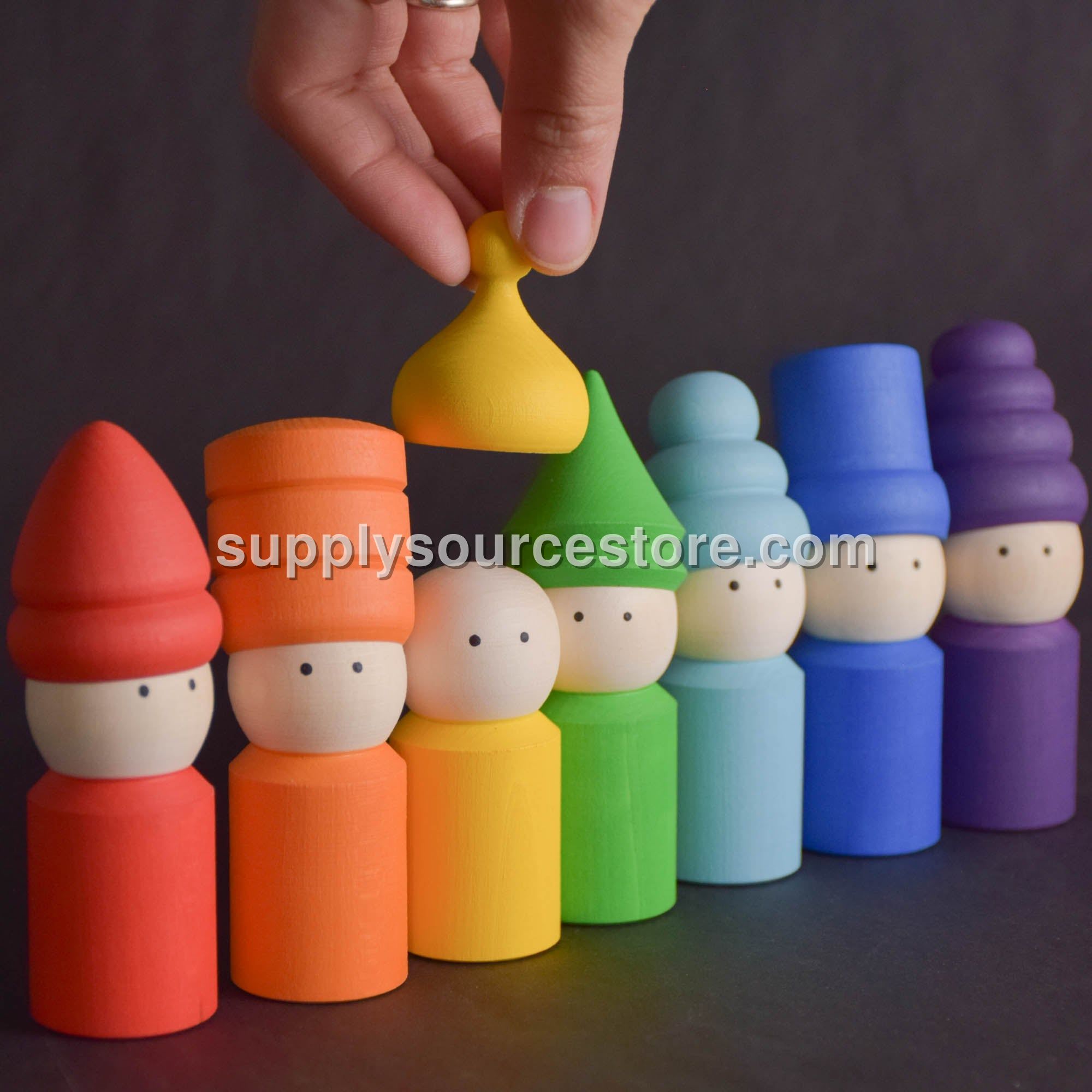 Rainbow Peg Dolls with Opening Hats