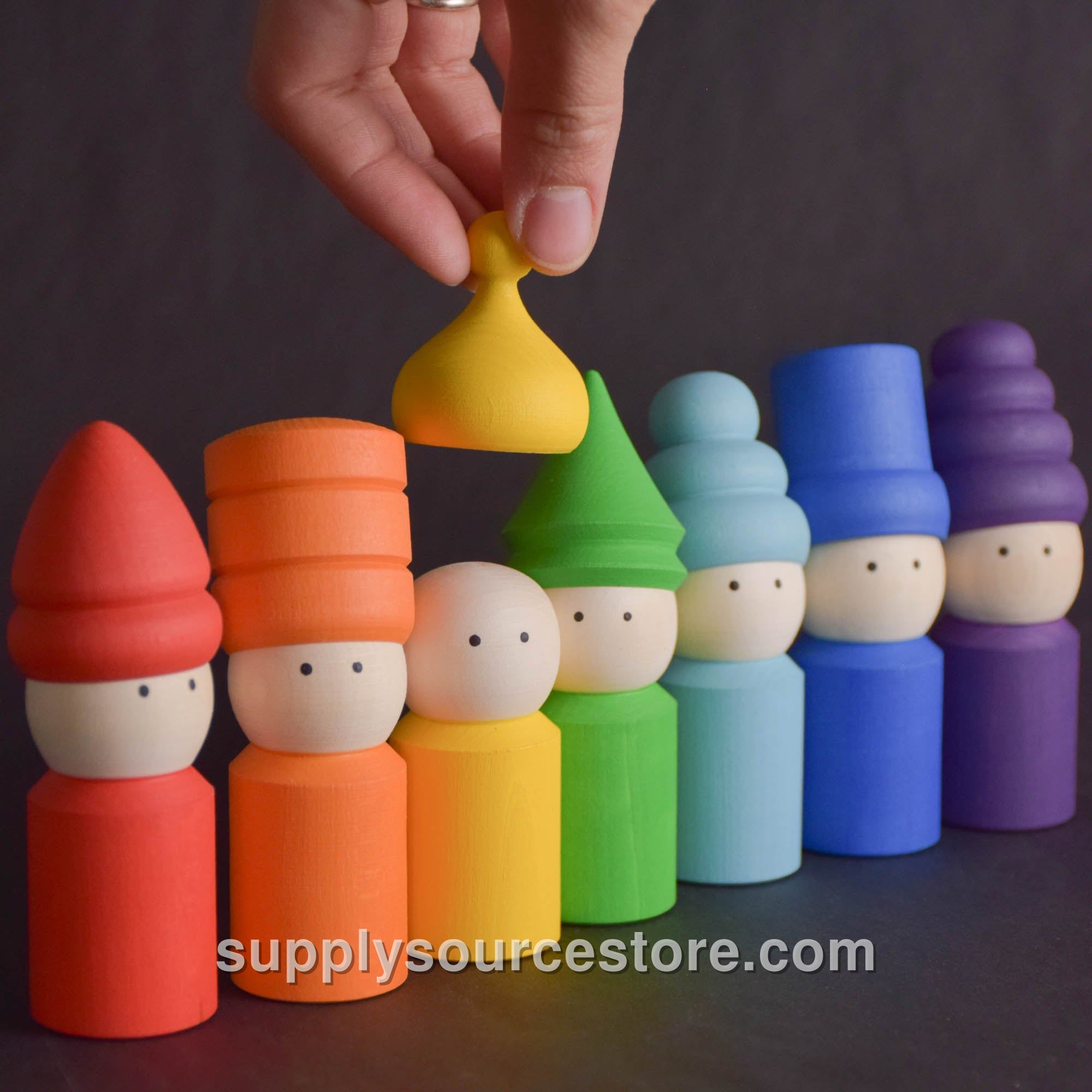 Rainbow Peg Dolls with Opening Hats
