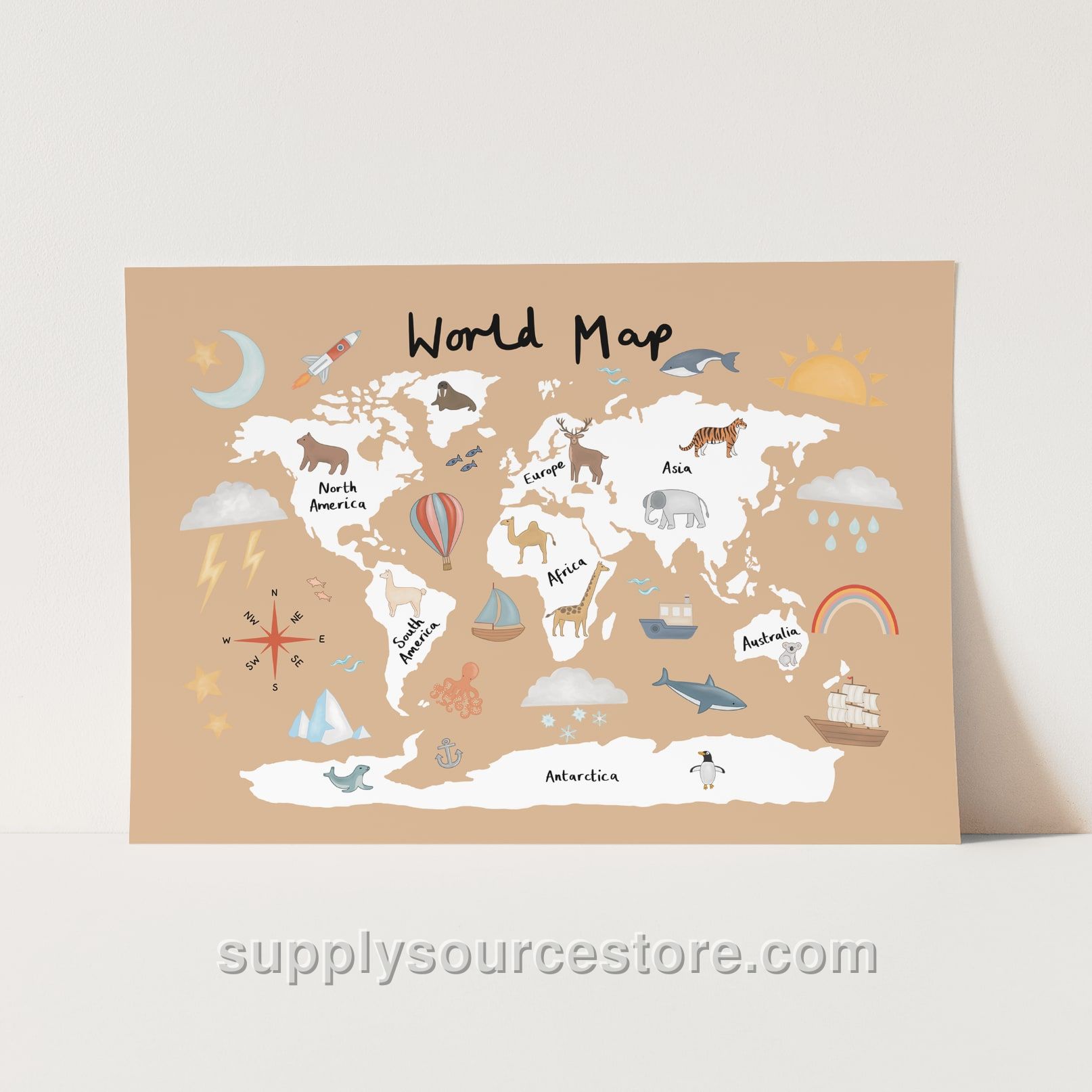 World Map Print - Sand