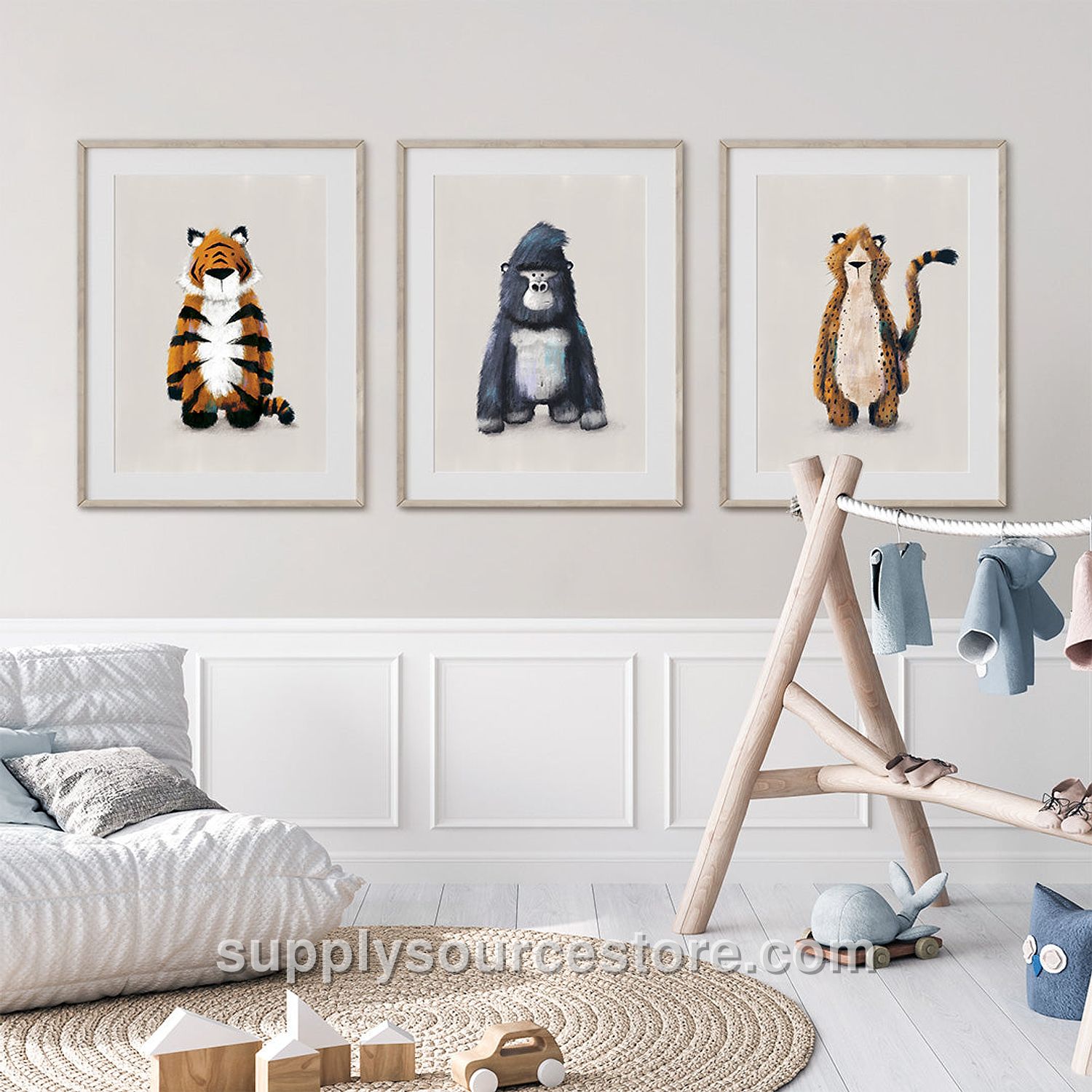 Neutral Jungle Safari Animal Nursery Prints Set of 3 - Gorilla