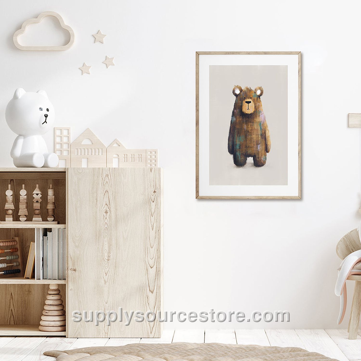 Neutral Bear Woodland Nursery Print