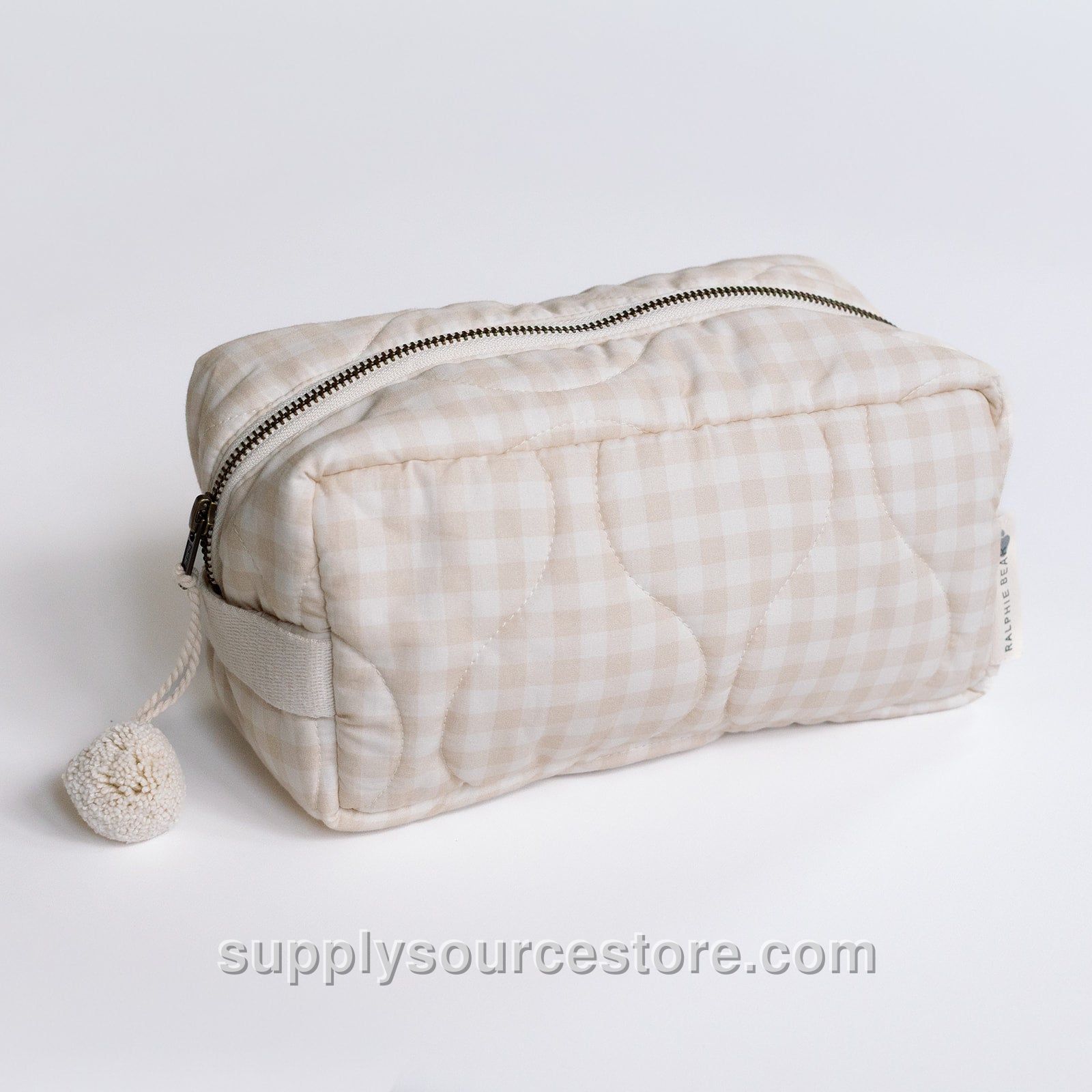 Quilted Washbag - Gingham Beige