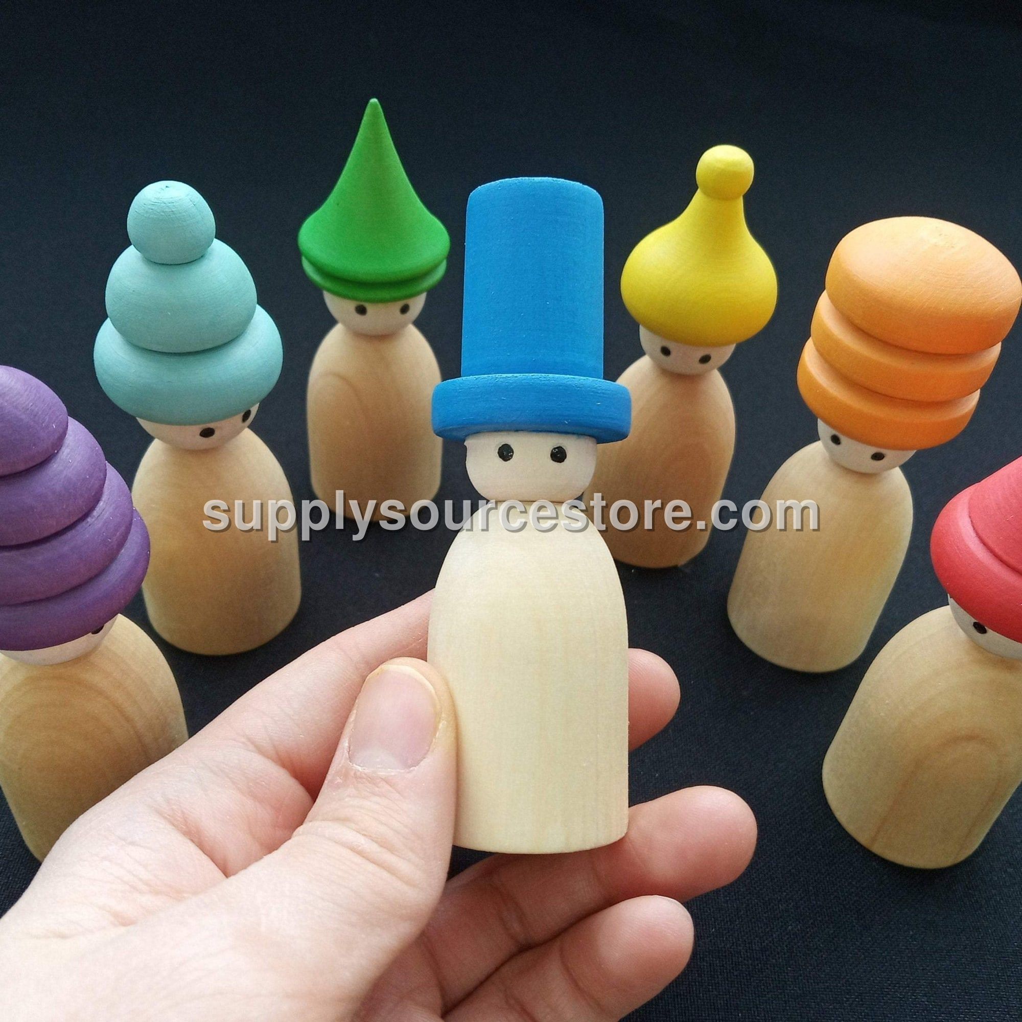 Rainbow Peg Dolls in Hats