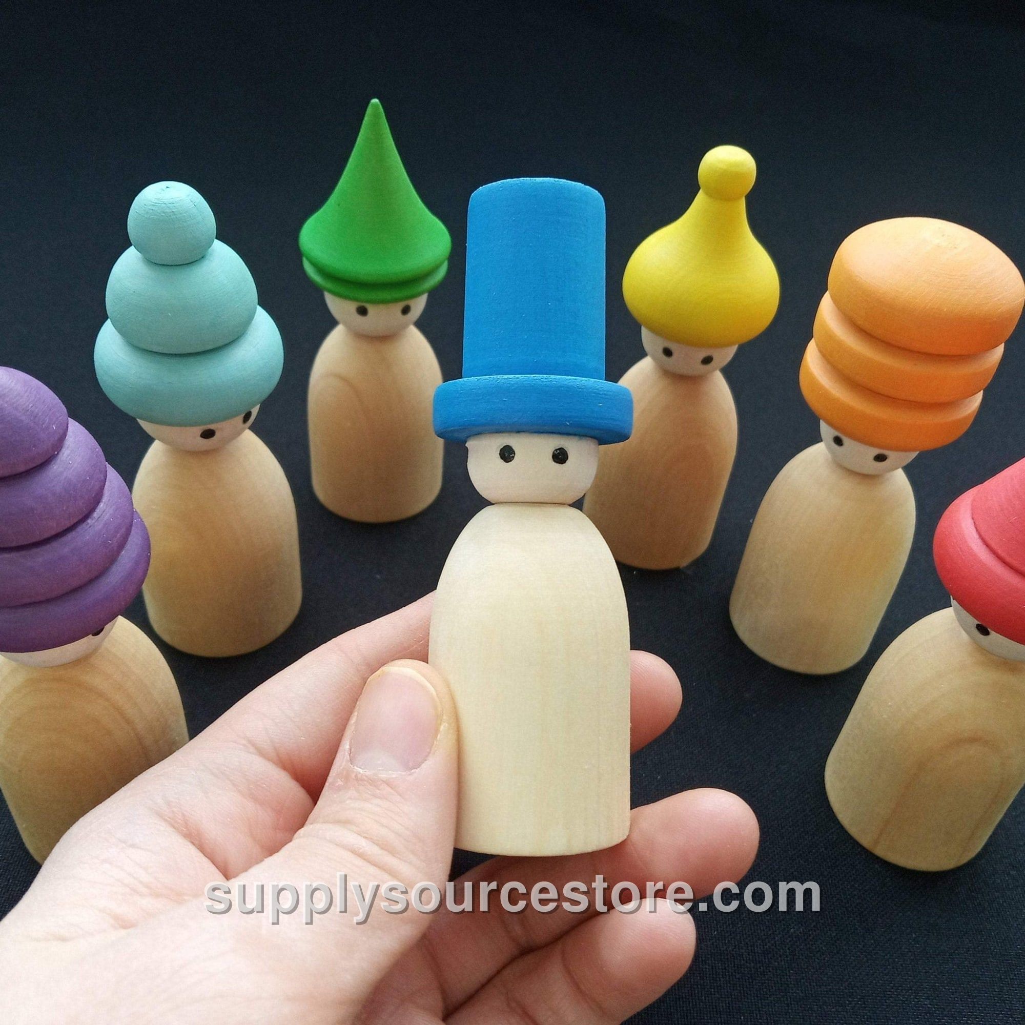 Rainbow Peg Dolls in Hats