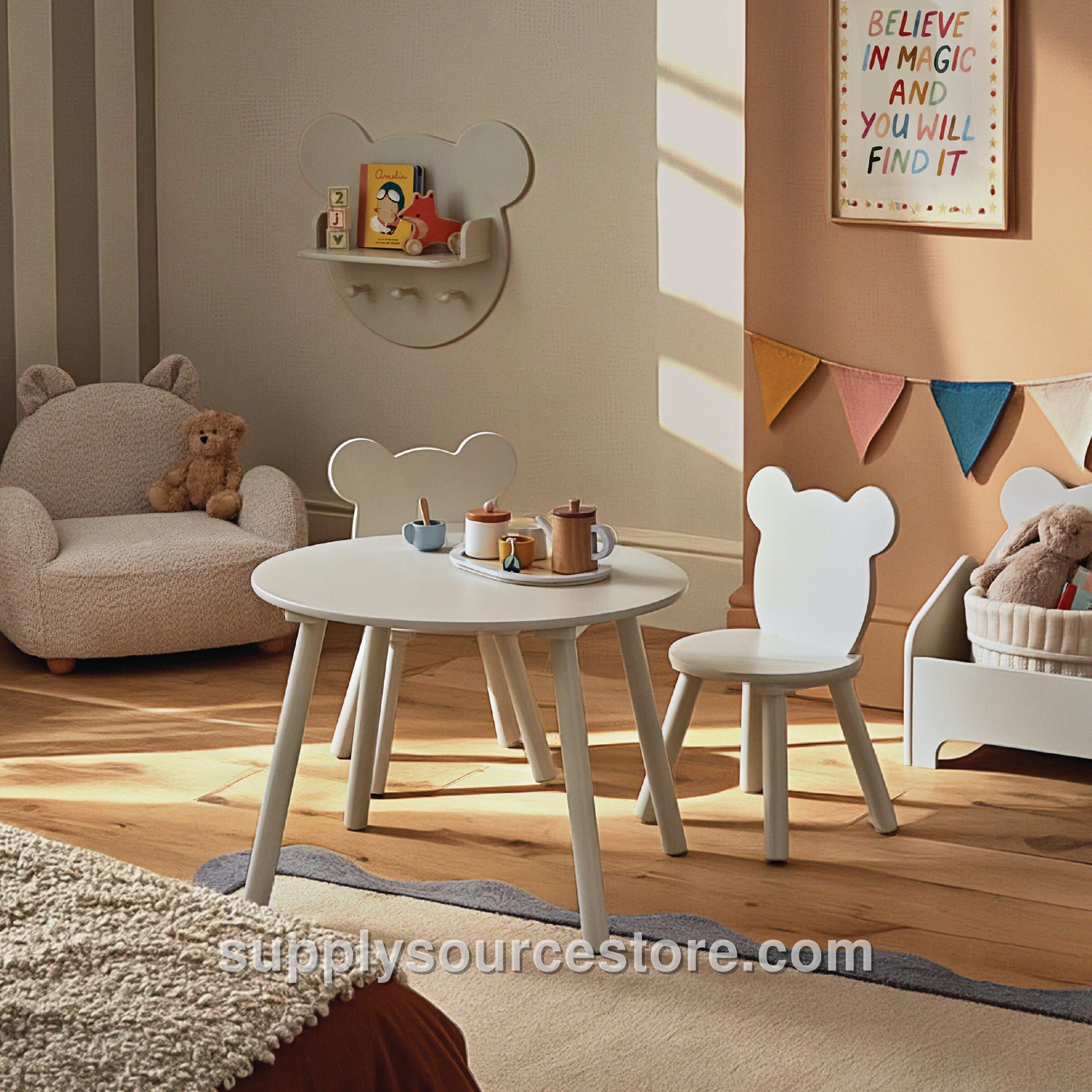 Play House Bear Table & 2 Chairs - Pebble
