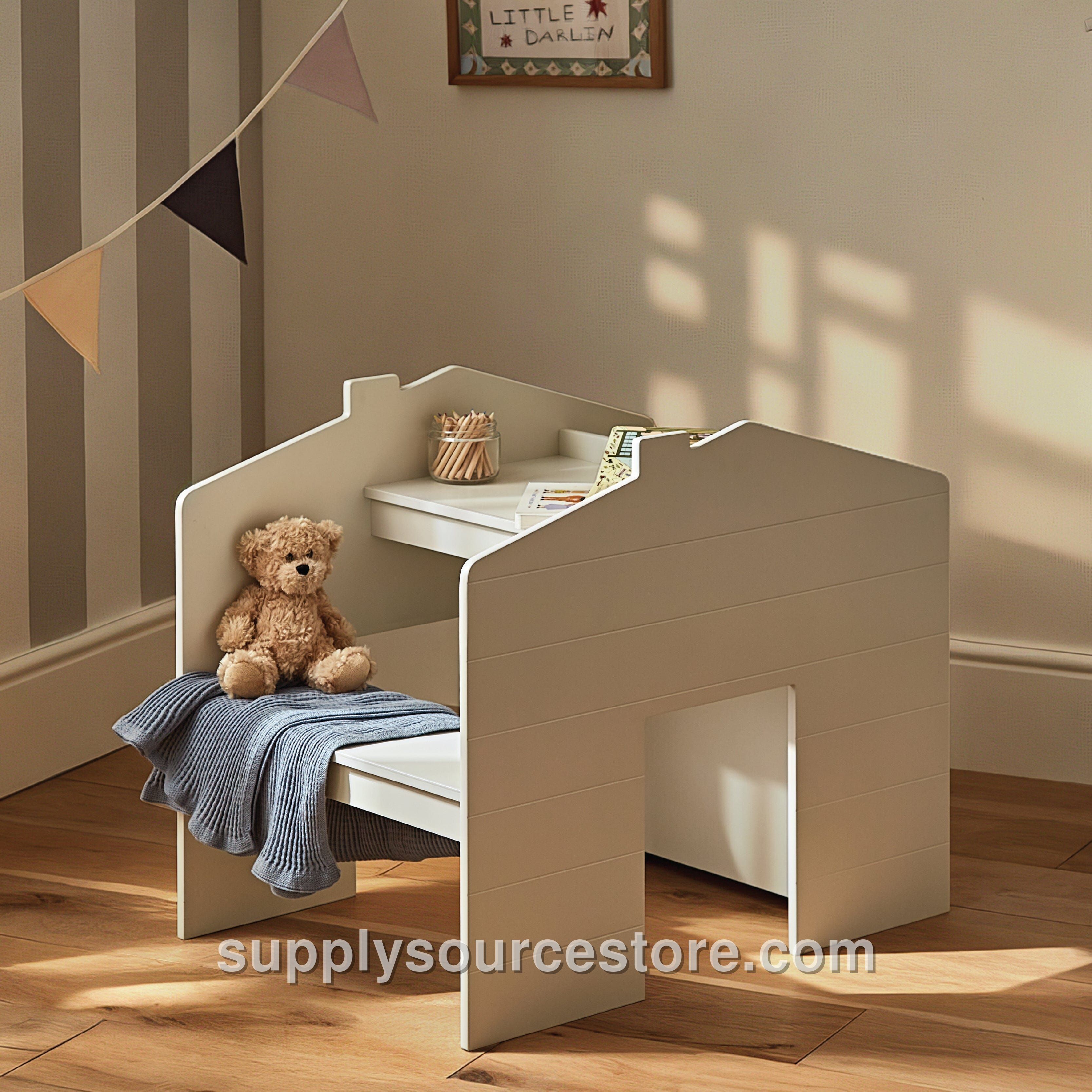 Play House Storage Desk with Bench - Pebble