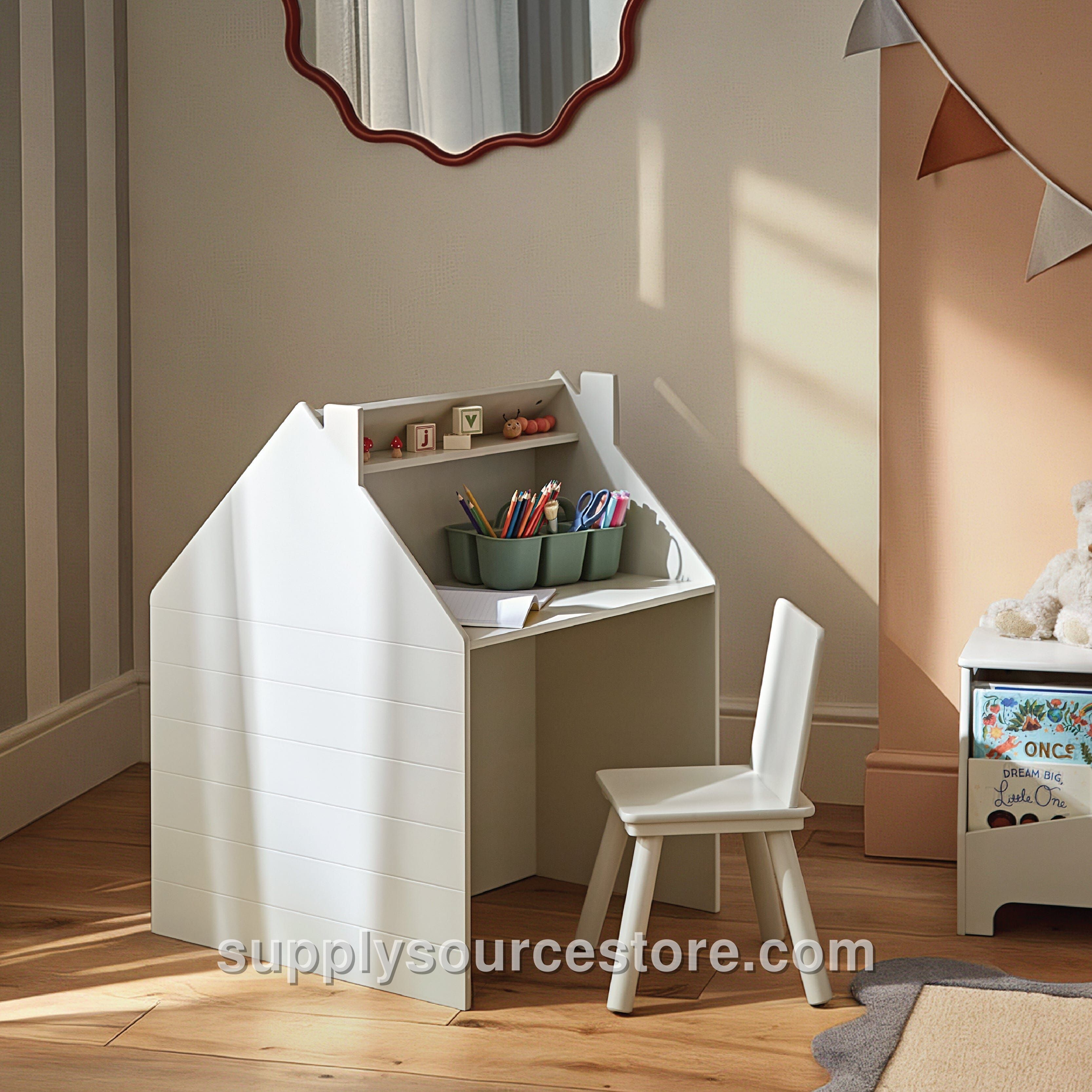 Play House Storage Desk with Easel and Chair - Pebble