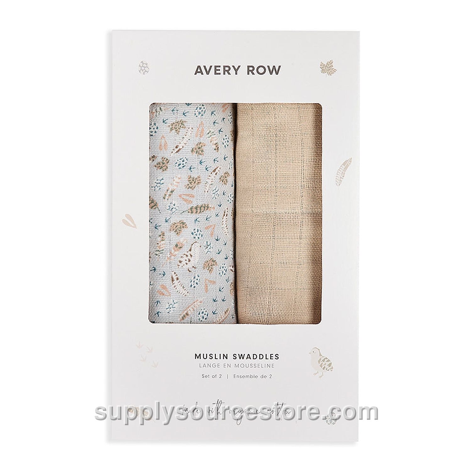 Organic Cotton Baby Muslin Swaddles Set Of 2 - Nature Trail / Natural