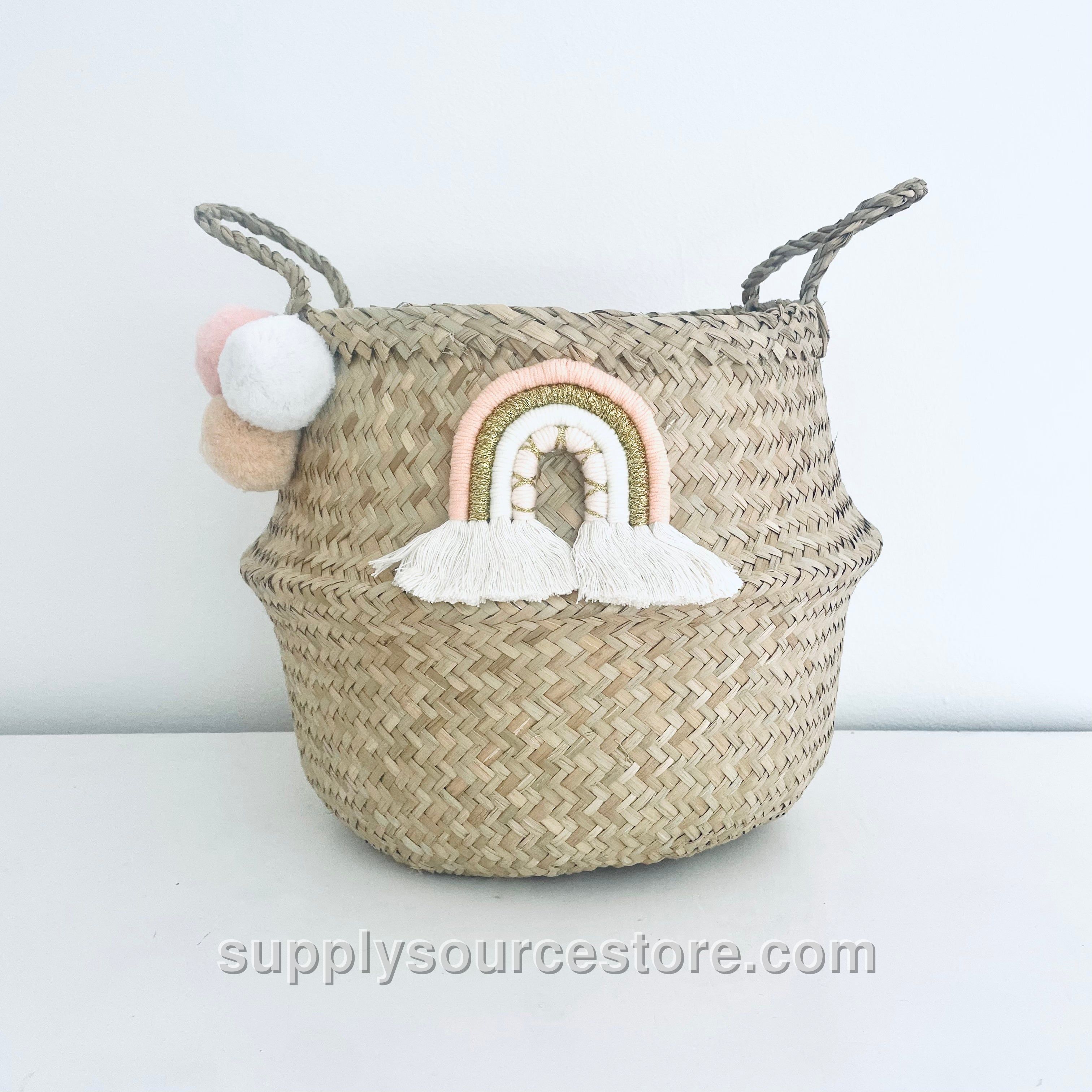 Macrame Rainbow Pom Basket - Large