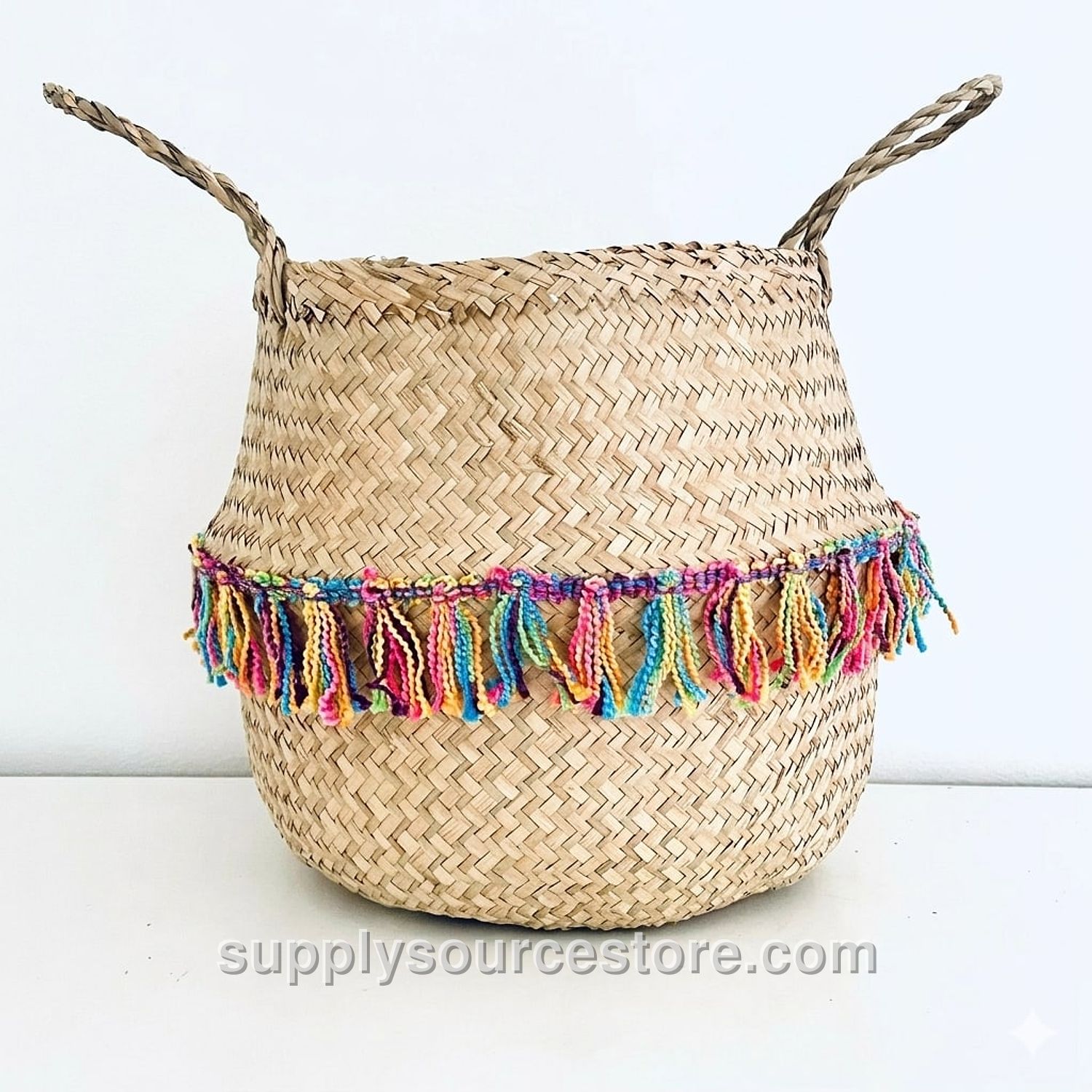 Rainbow Tassel Trim Basket - Large