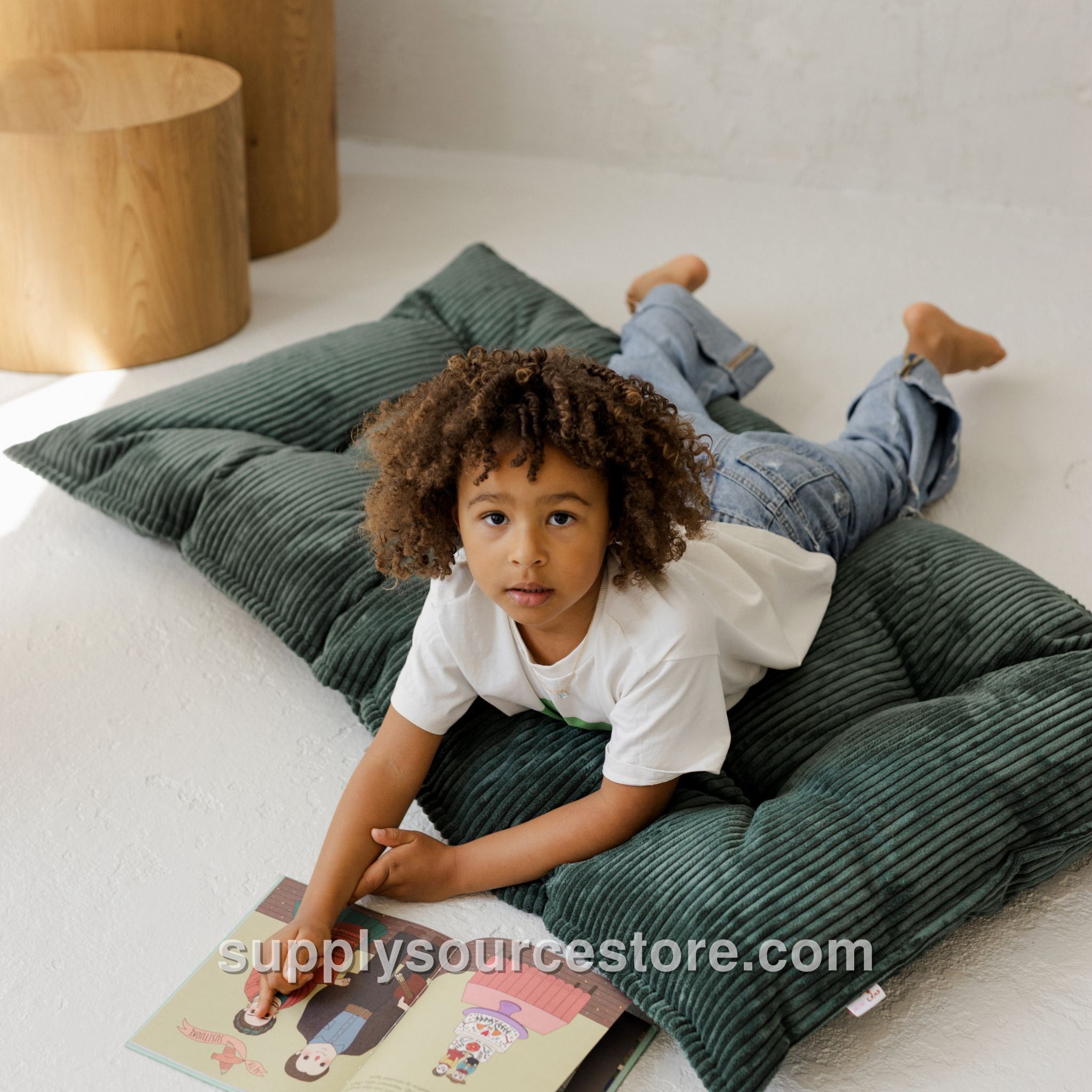 Corduroy Floor Cushion - Petrol Green