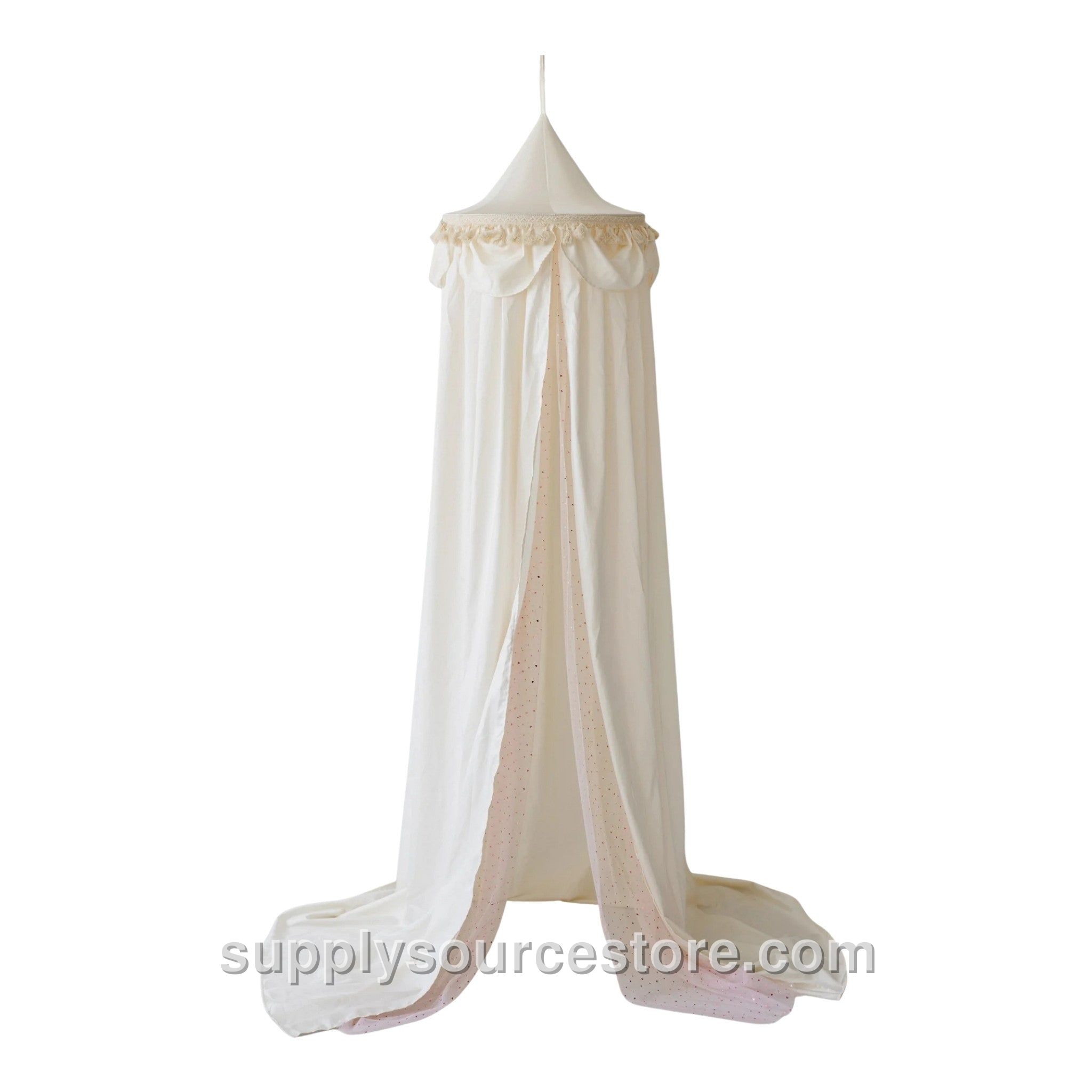 Kids Bed Canopy Tulle & Tassels - Cream