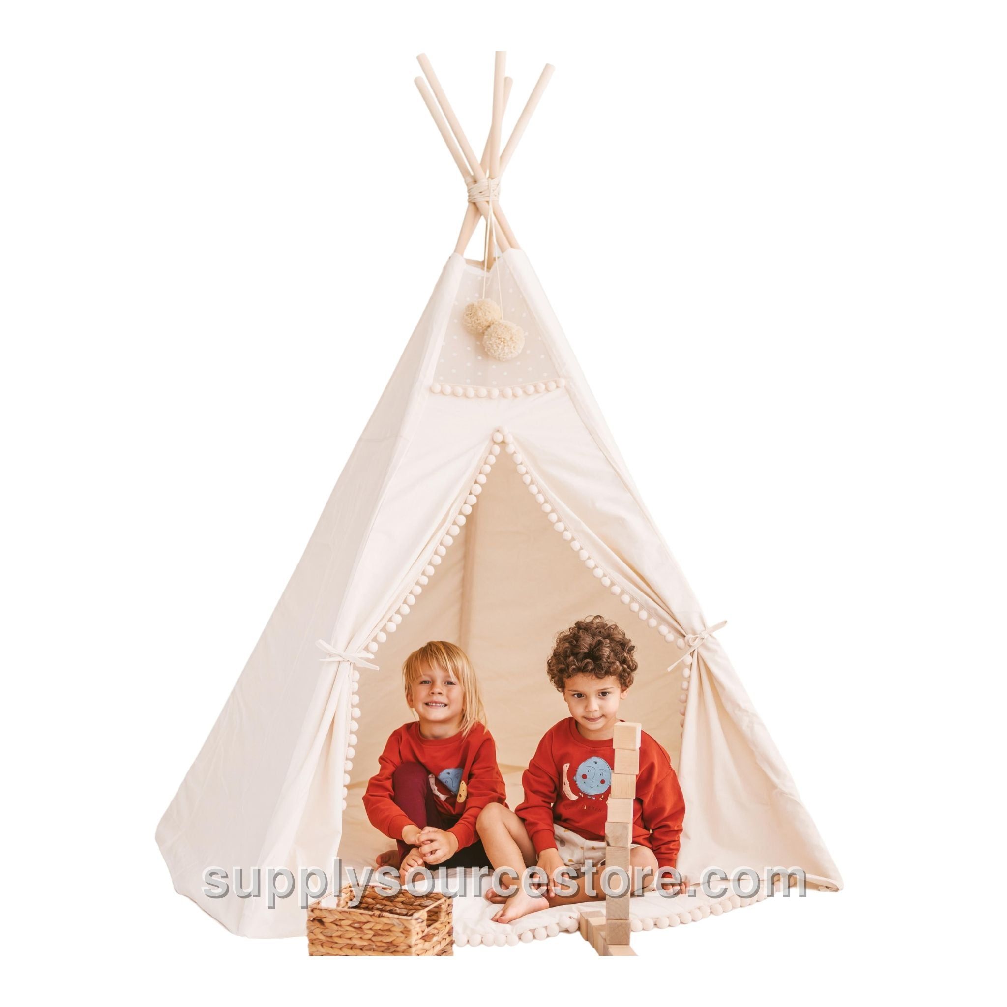 Kids Teepee Tent with Pom Poms - Extra Large