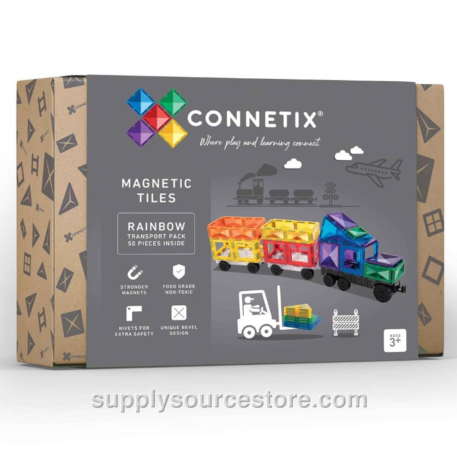 Magnetic Tiles 50 Piece Rainbow Transport Pack