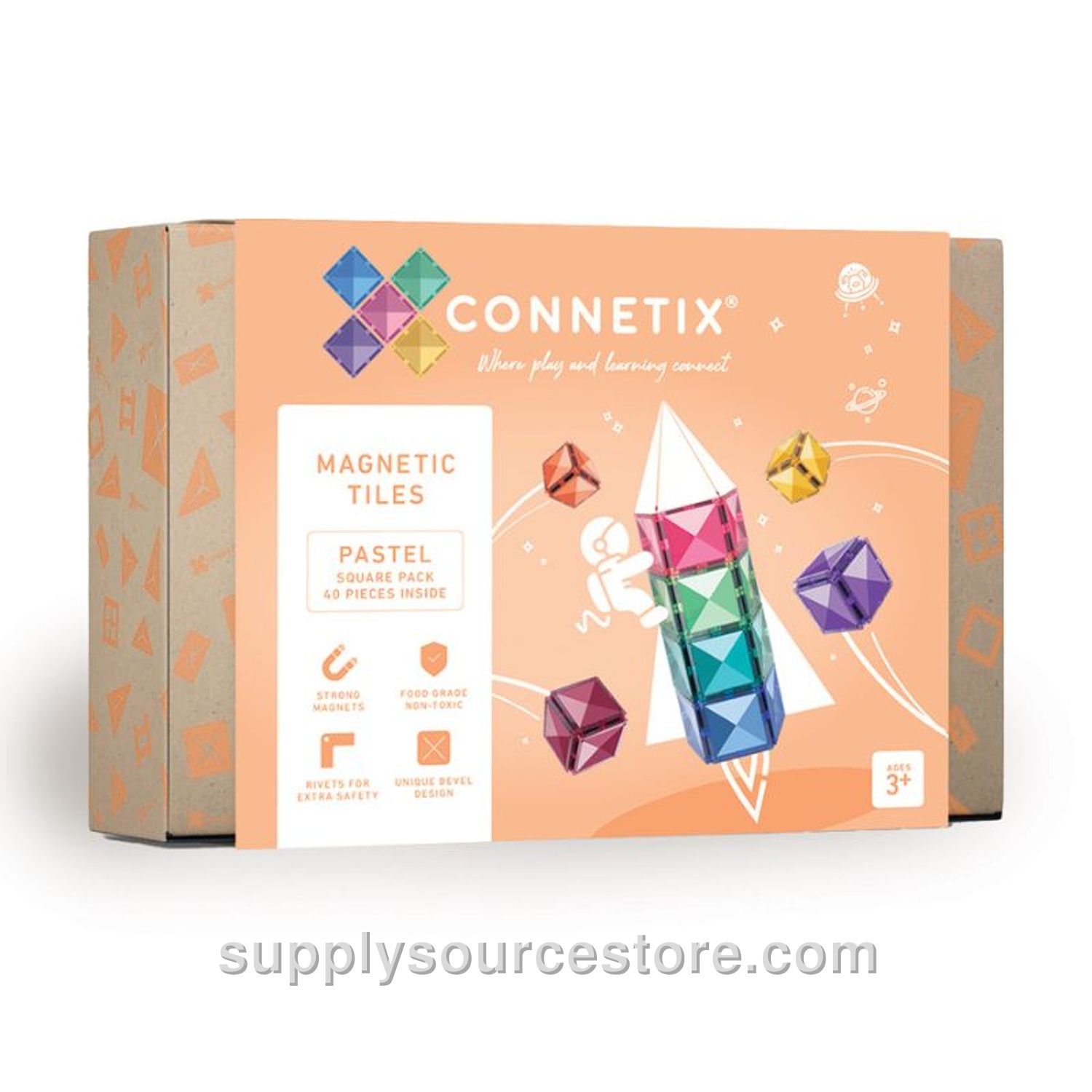 Magnetic Tiles 40 Piece Pastel Square Pack