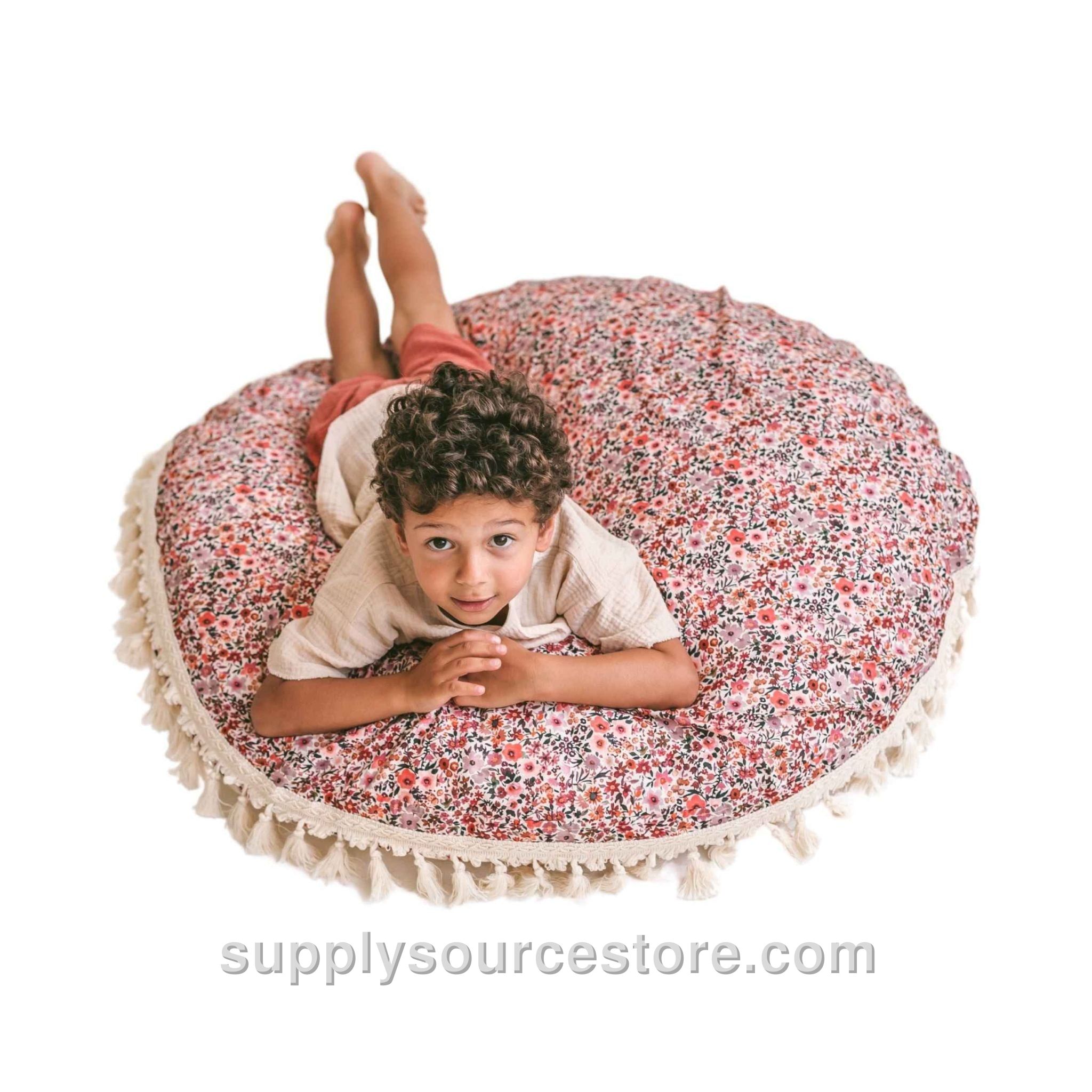 Tassel Floor Cushion - Pink Flowers