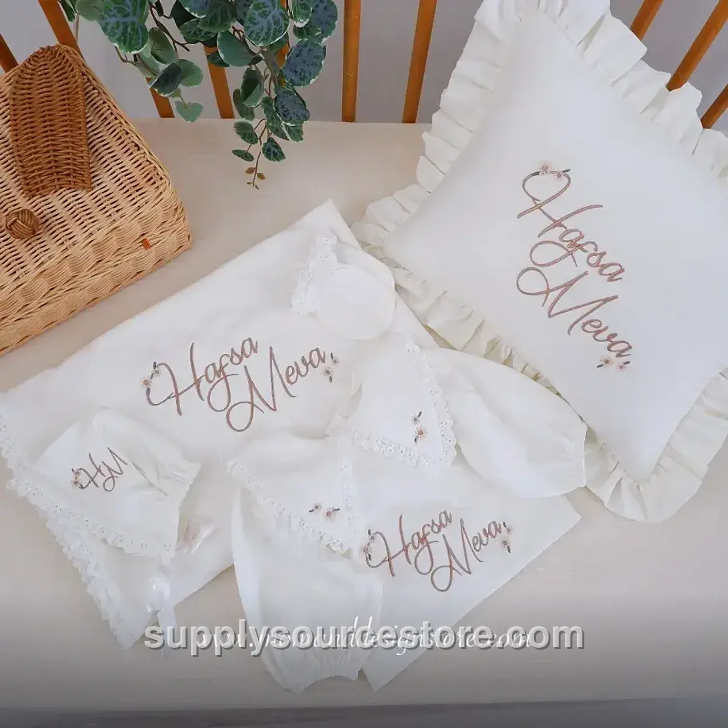 3-Piece combed cotton interlock Coming-Home Set — ecru