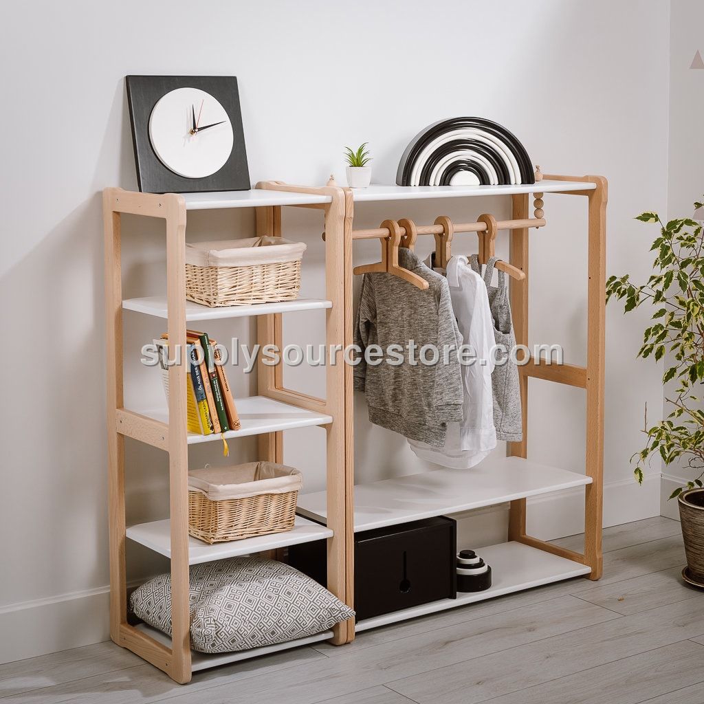 Montessori Kids Clothing Rack With Shelf