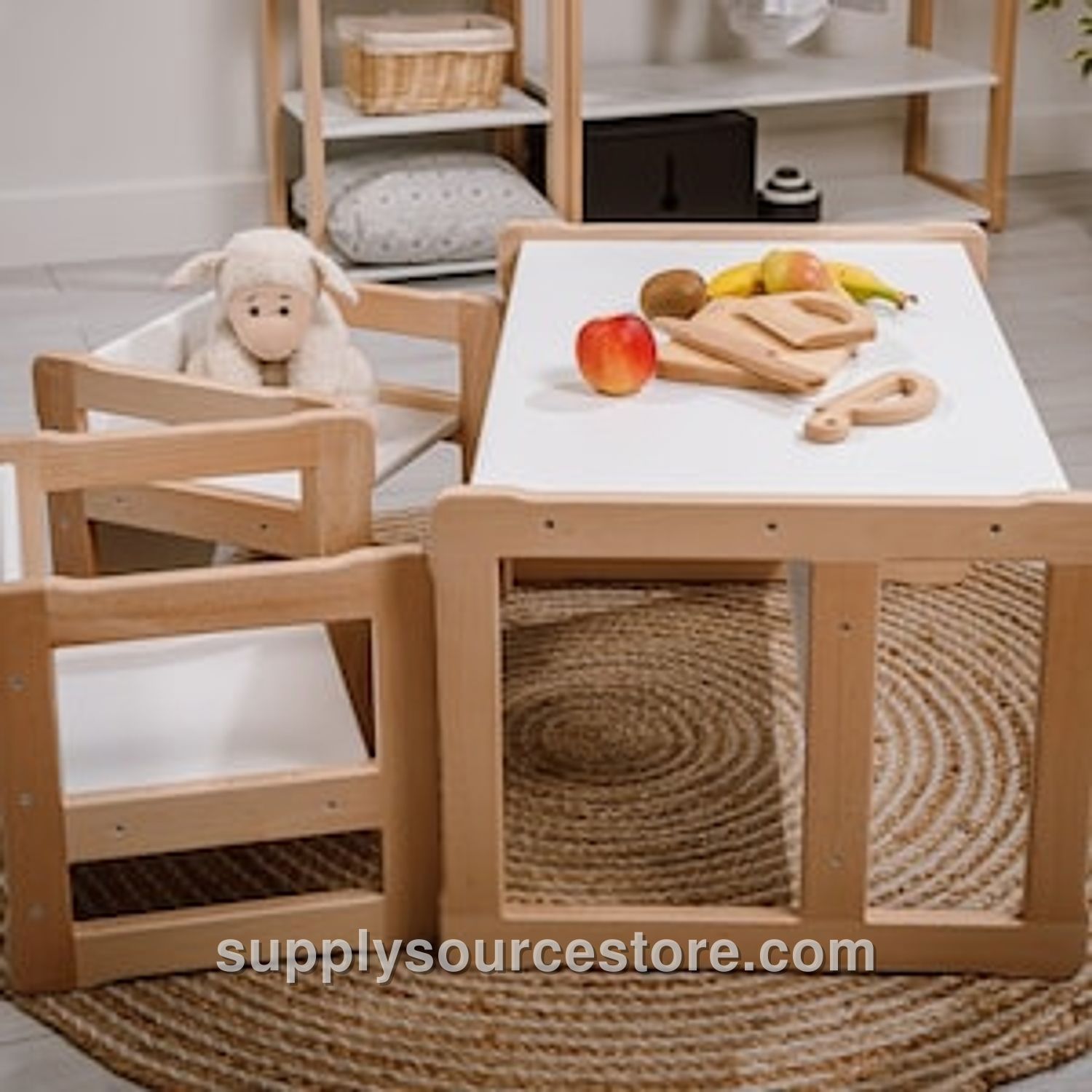 Montessori Desk With 2 Chairs Solid Wood