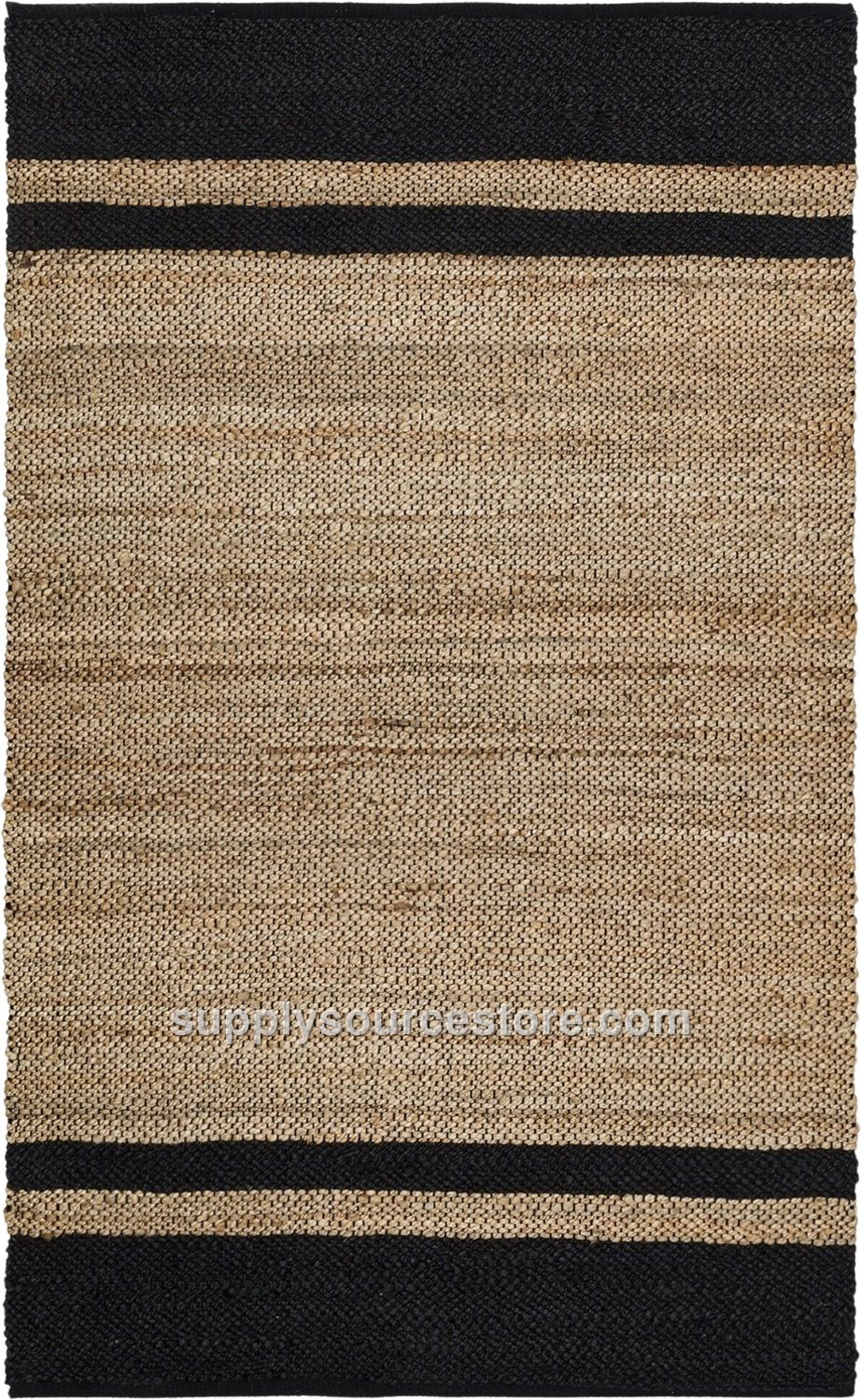 Black Striped Jute Wicker Rug