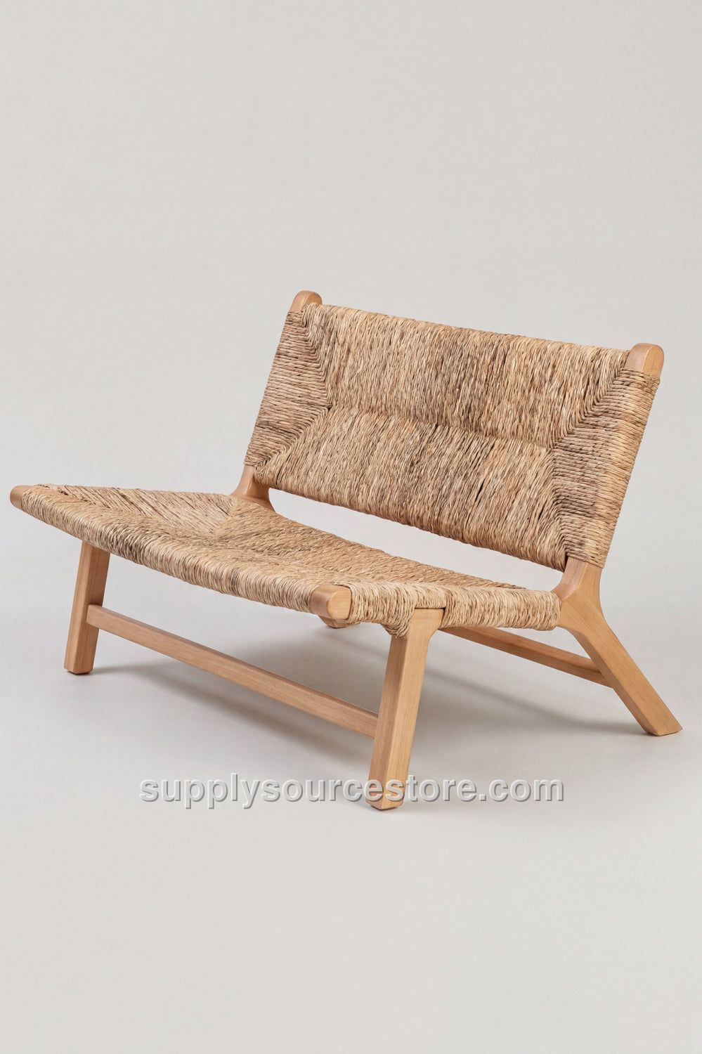 Wide Wooden Chair With Wicker Seat