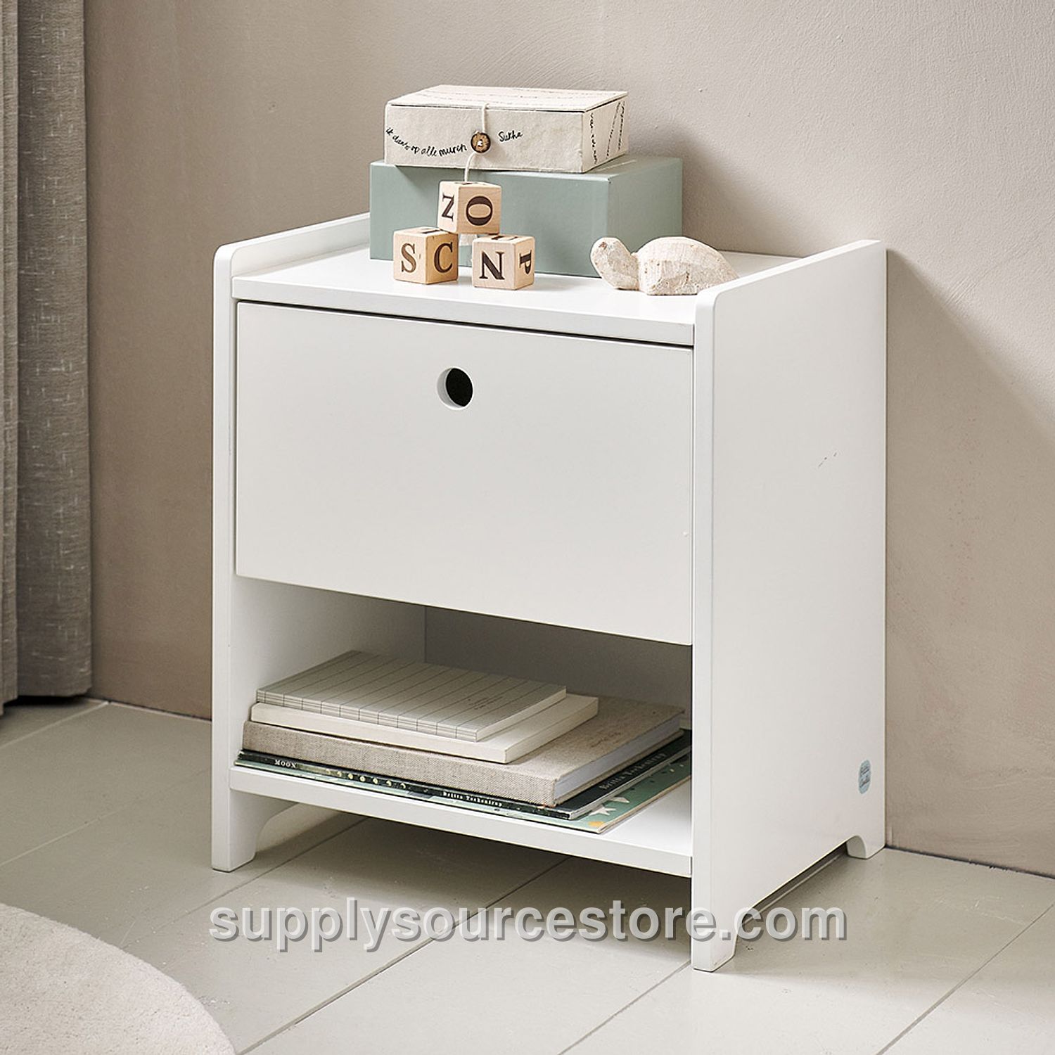 Children's Bedside Table with Storage Space «PLUME» | White