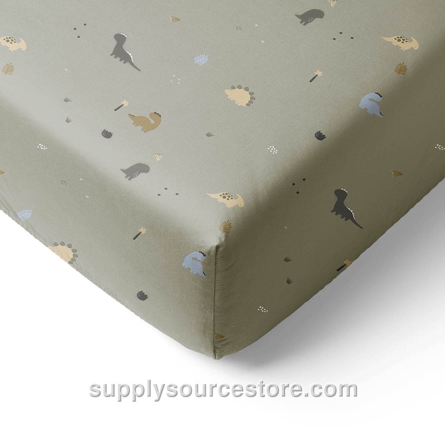 SINGLE BED FITTED SHEET 90x200 CM (35.4 x 78.7 in) «DINO» | GREY-GREEN