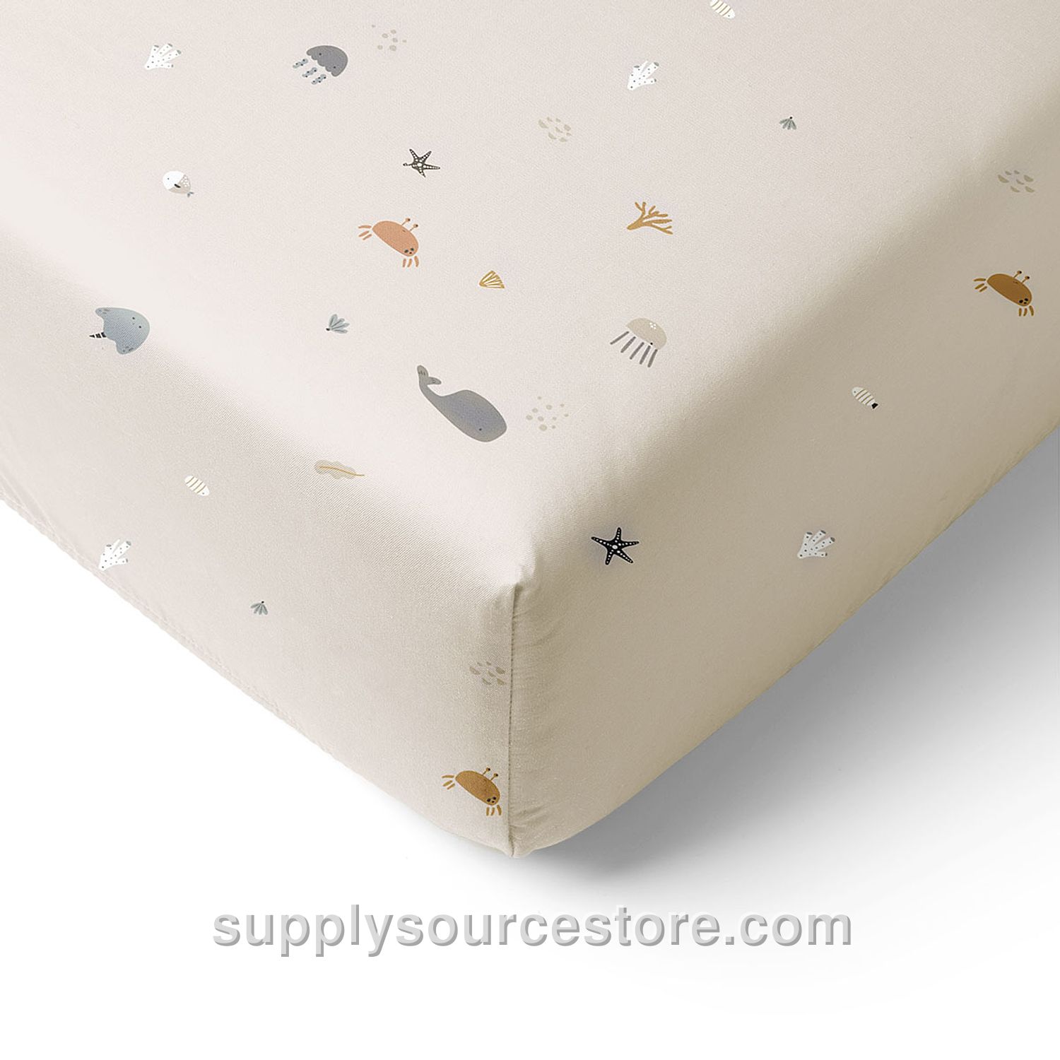 FITTED SHEET 90x200 CM (35.4 x 78.7 in) «SEA LIFE» | BEIGE-SAND