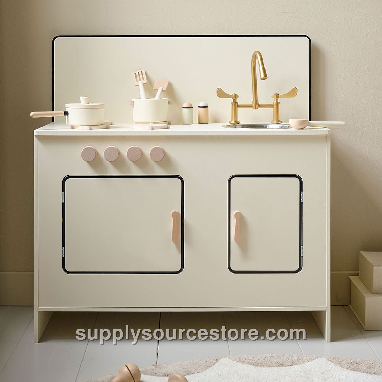 Wooden play kitchen «Bergamote» | Incl. 7-piece accessory set | Beige