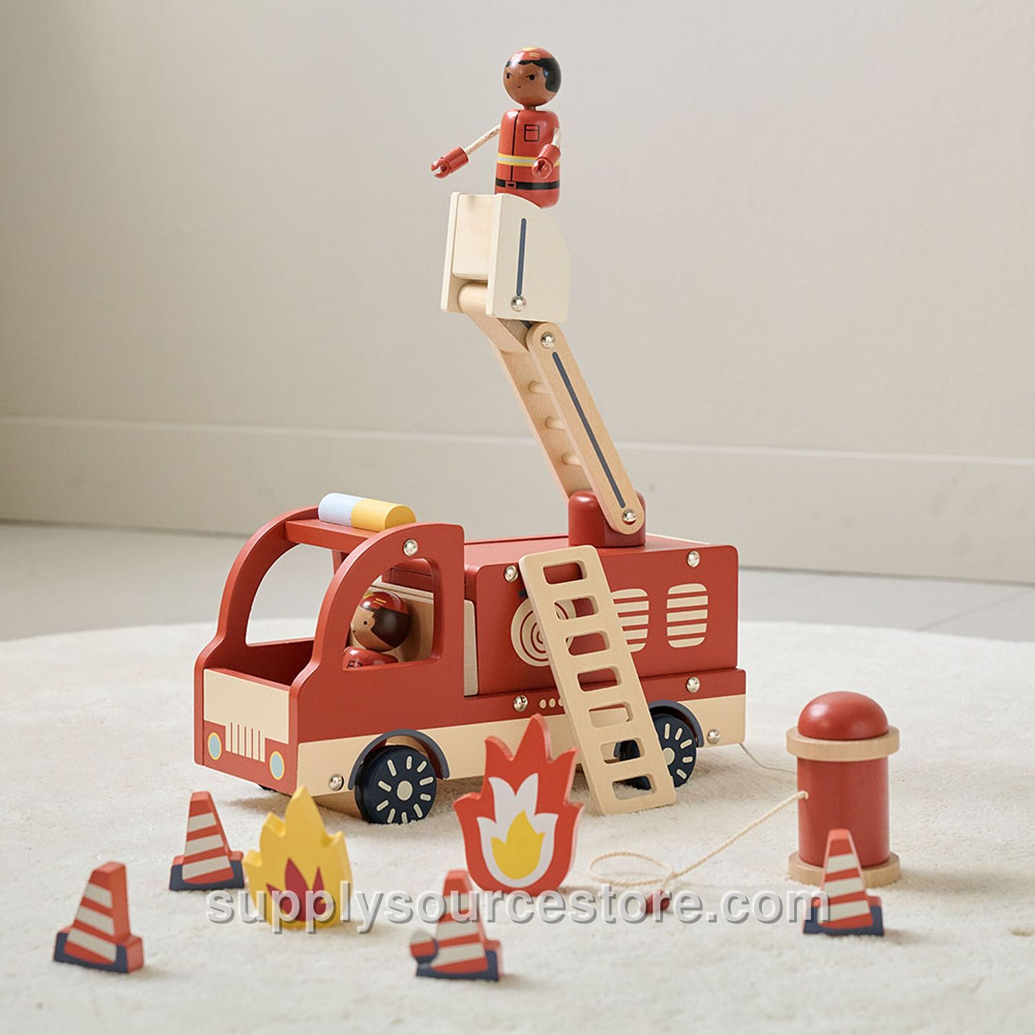 Wooden Fire Truck «Pompier» Incl. Accessories | Red