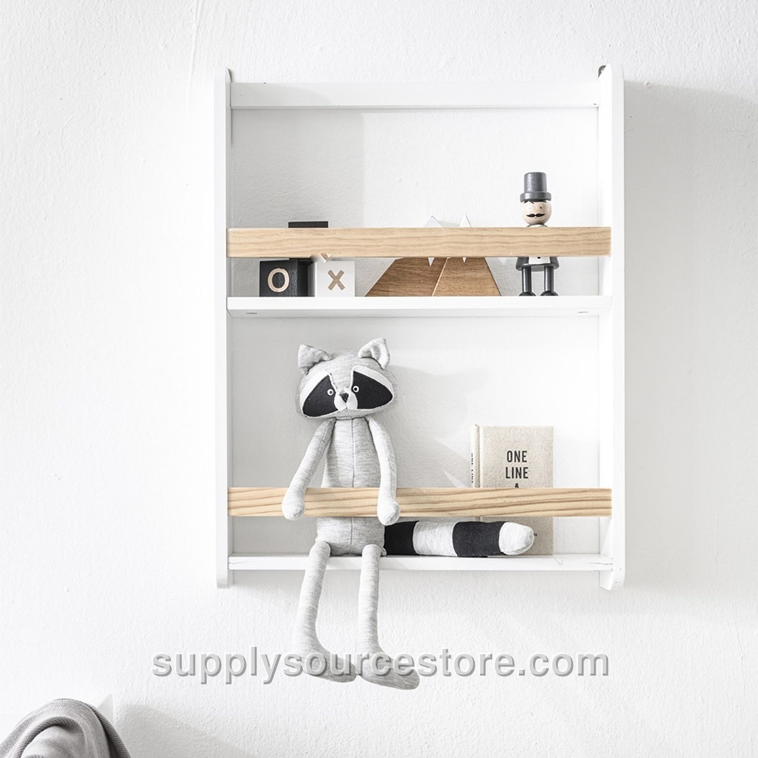 White Wall Shelf Unit with Natural Wood