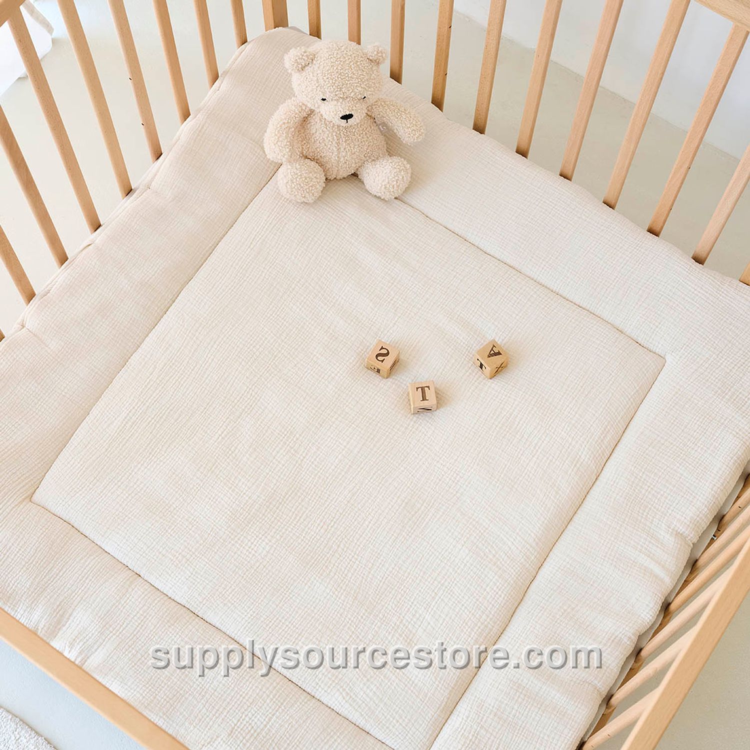 Playpen Mat 95 x 95 cm (37.4 x 37.4 in) | Organic Muslin Cotton | Beige
