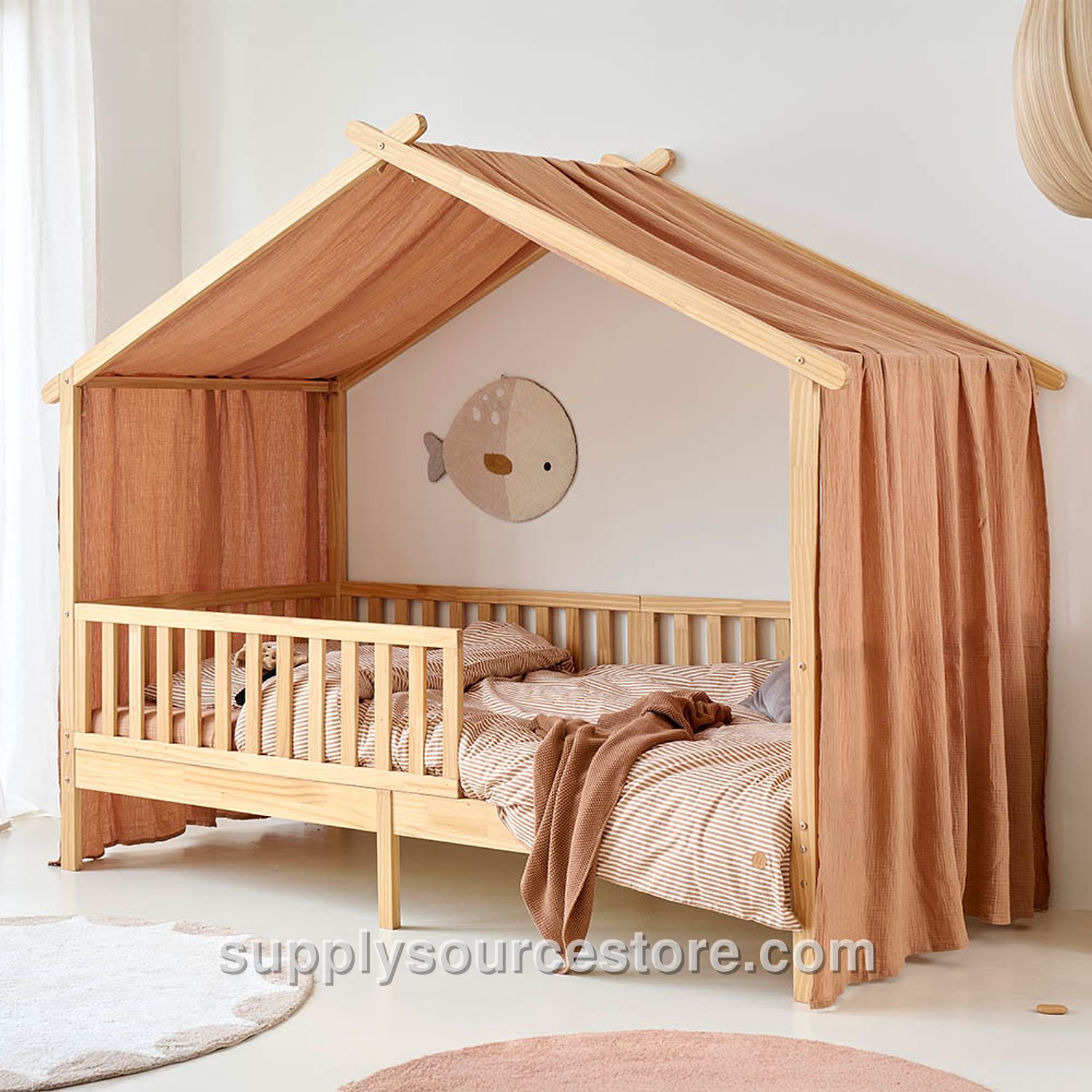 CURTAIN FOR HOUSE BED «MAISON» | 90 x 200 CM (35.4 x 78.7 in) | MUSLIN COTTON | TAN