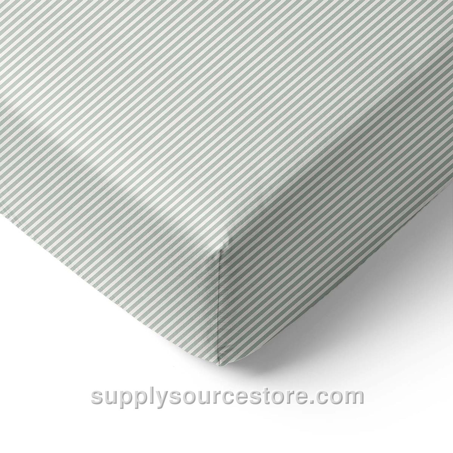 FITTED SHEET 90 x 200 CM (35.4 x 78.7 in) «STRIPED» | OFF-WHITE AND GREEN