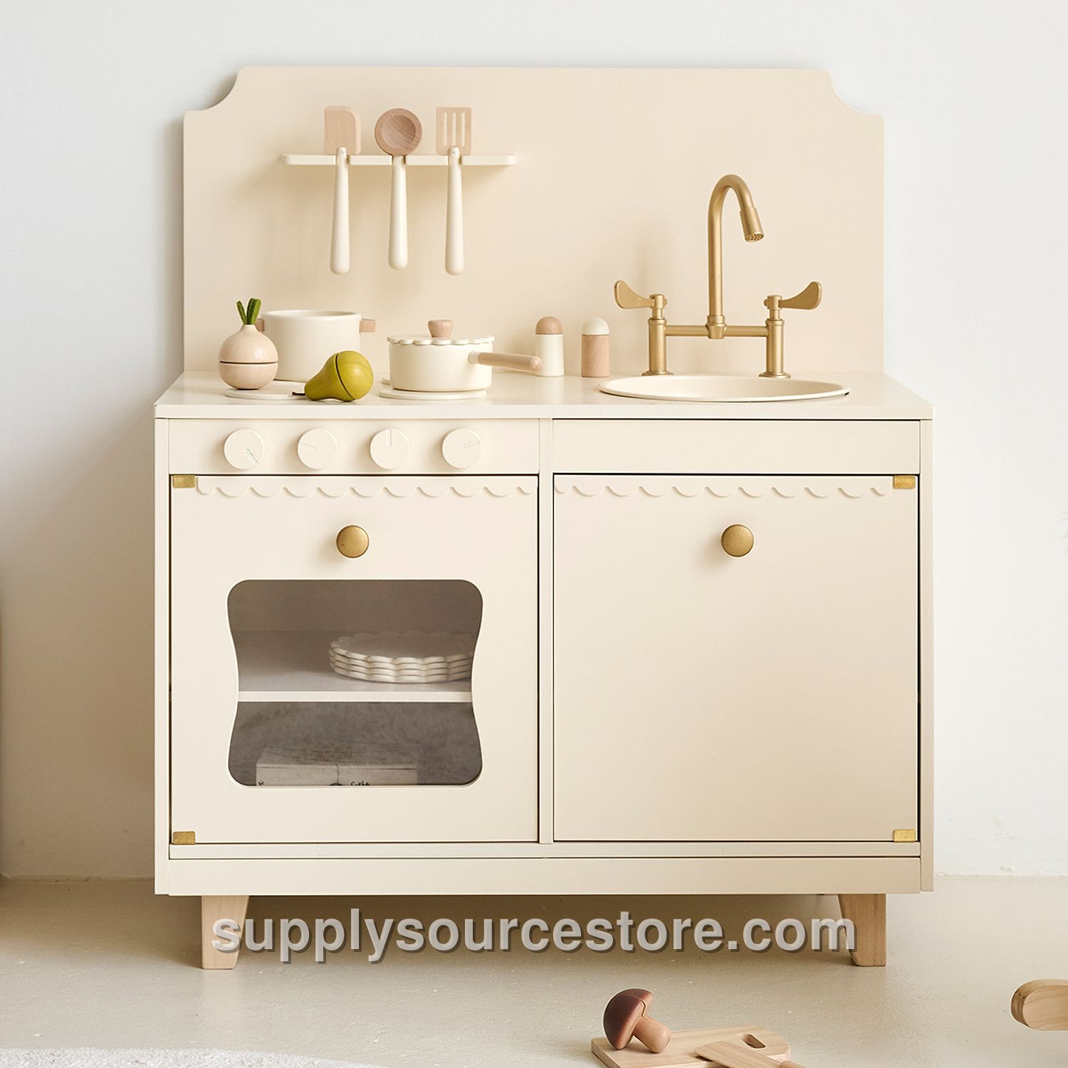 Wooden play kitchen «Sorbier» | Incl. 13-piece accessory set | Off-White