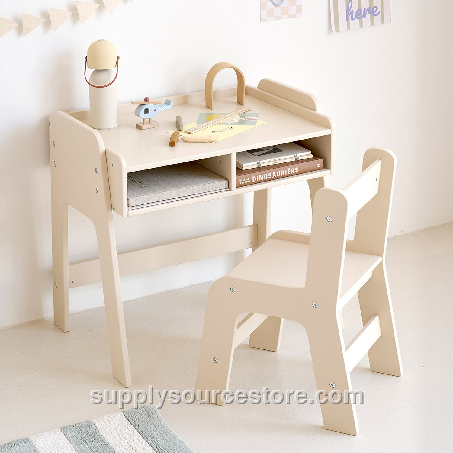 Kids desk and chair set «Lune» | Beige