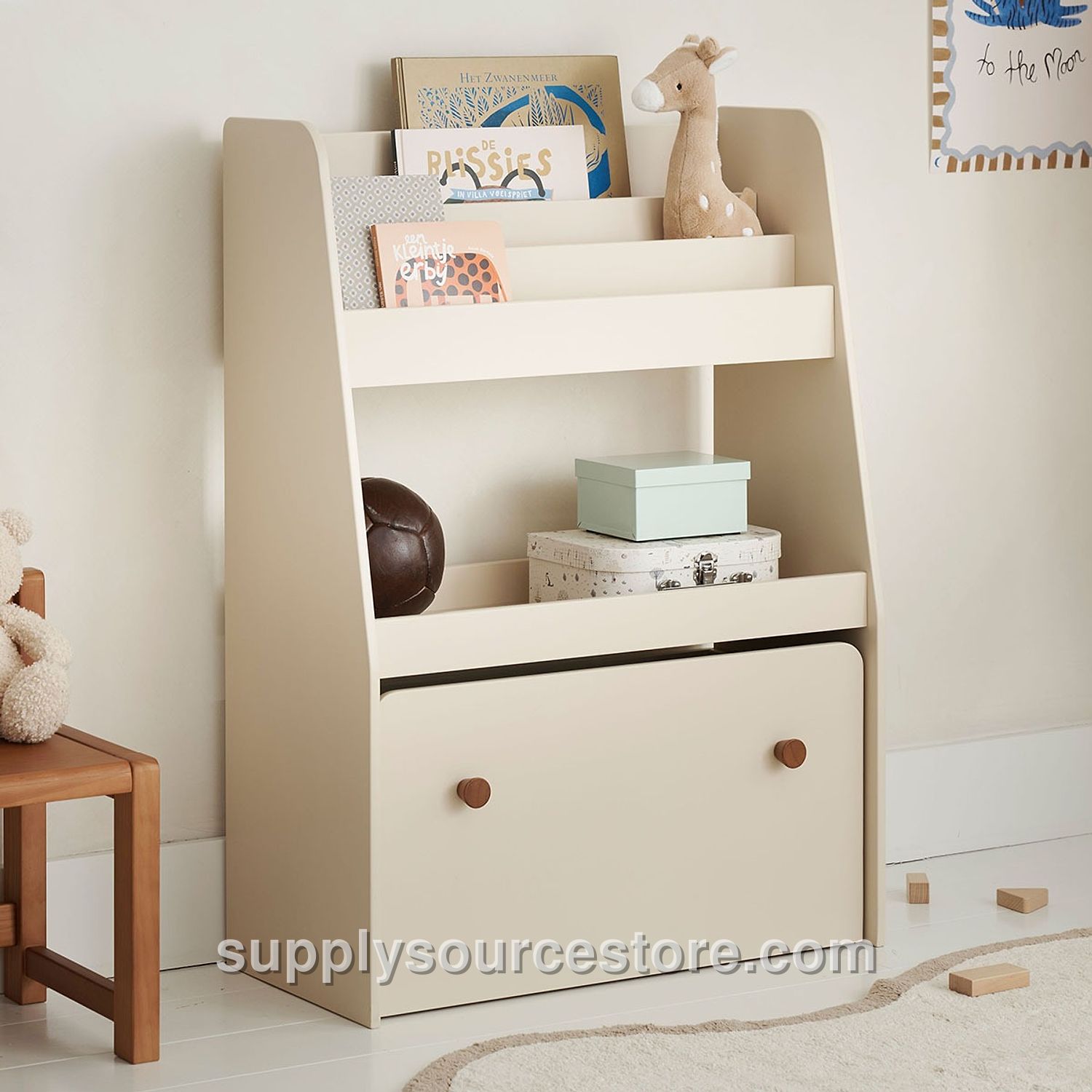 Montessori bookcase with drawer «Lune» | Beige
