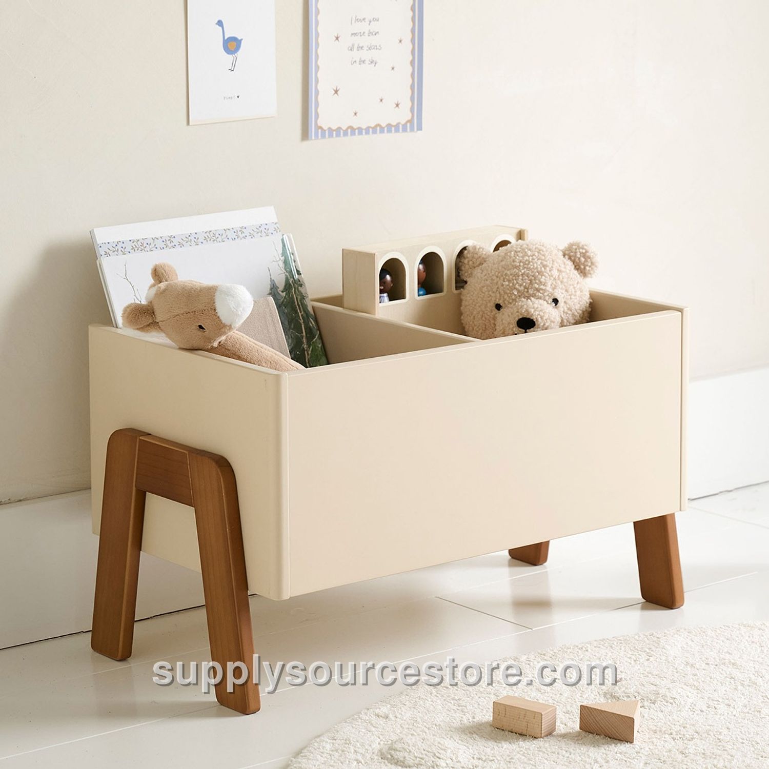 Book storage box with compartments «Lune» | Beige