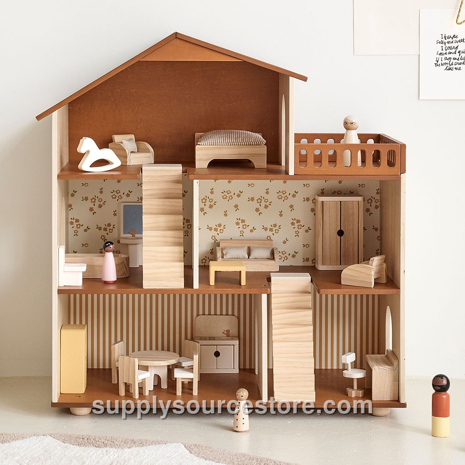 Wooden dolls house «Noyer» | incl. 19-piece furniture set | Walnut
