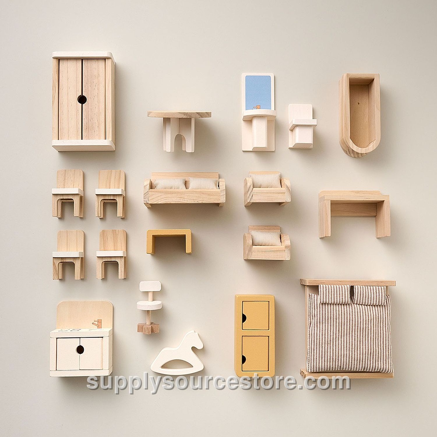 Wooden dolls house furniture «Noyer» | 19-piece set