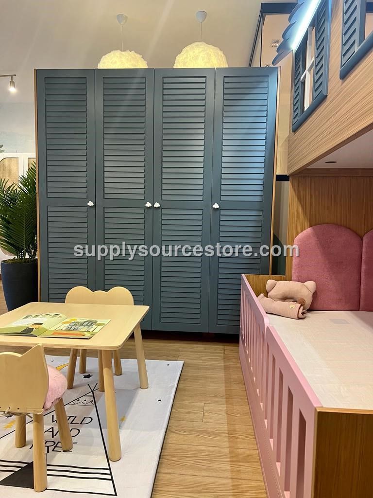 Cotta Solid Wood Four-Door Louvered Wardrobe