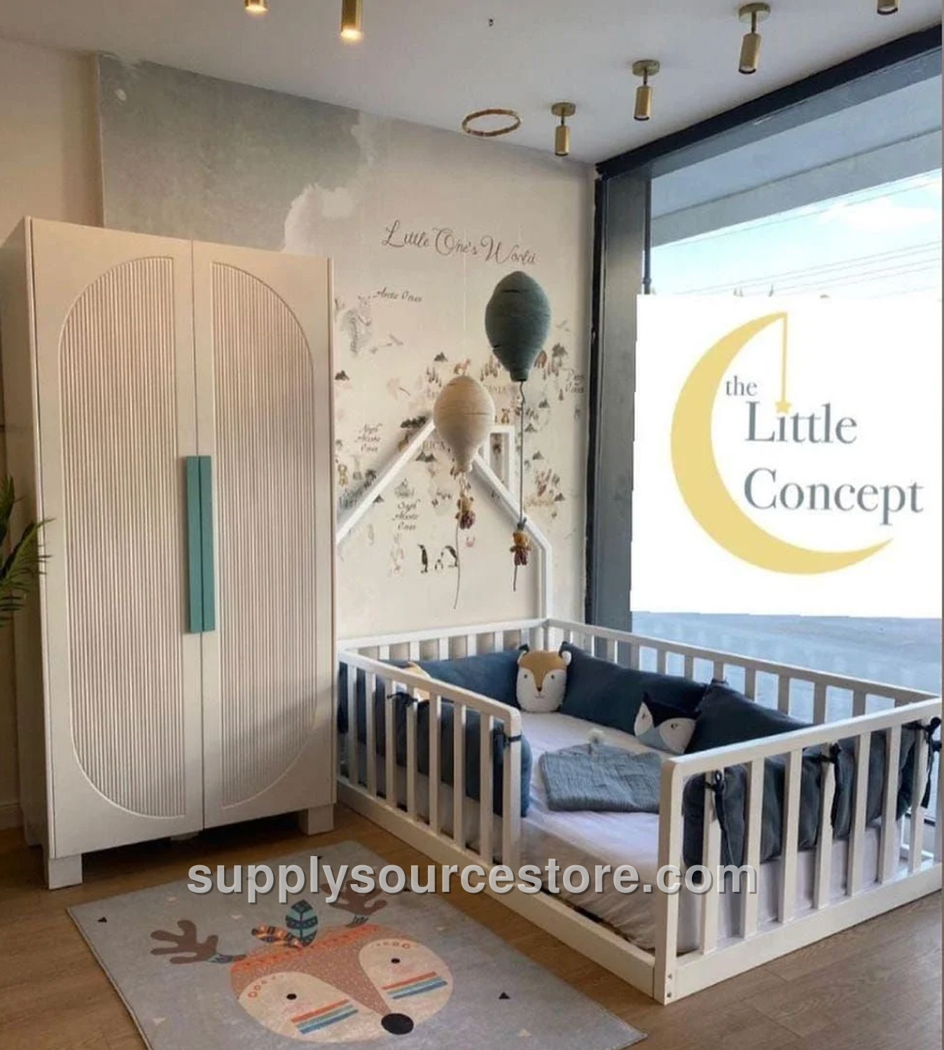 Snowy Montessori Solid Crib and Wardrobe Set
