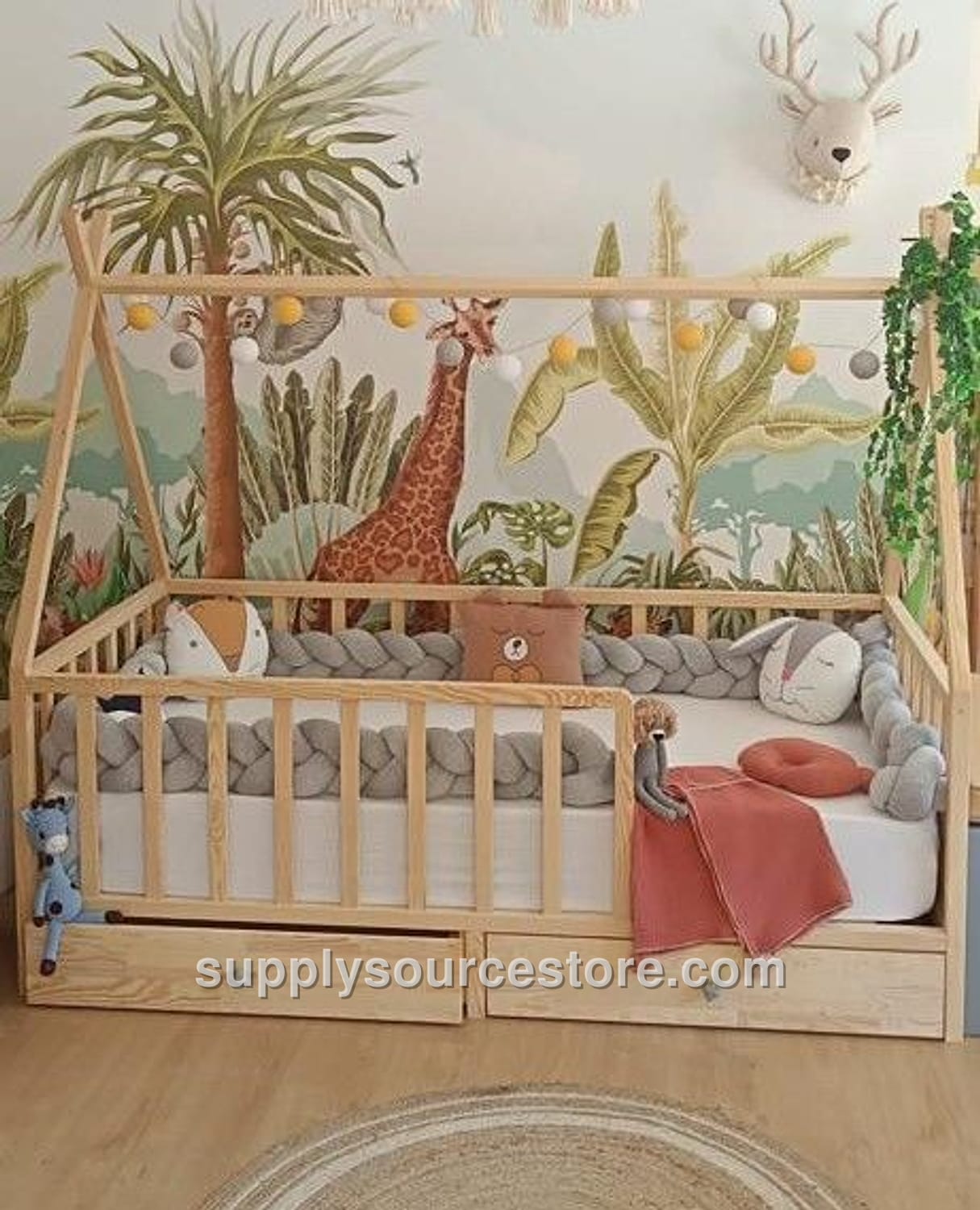 Native American Solid Wood Crib 80x180 – With Drawer – No Assembly Required
