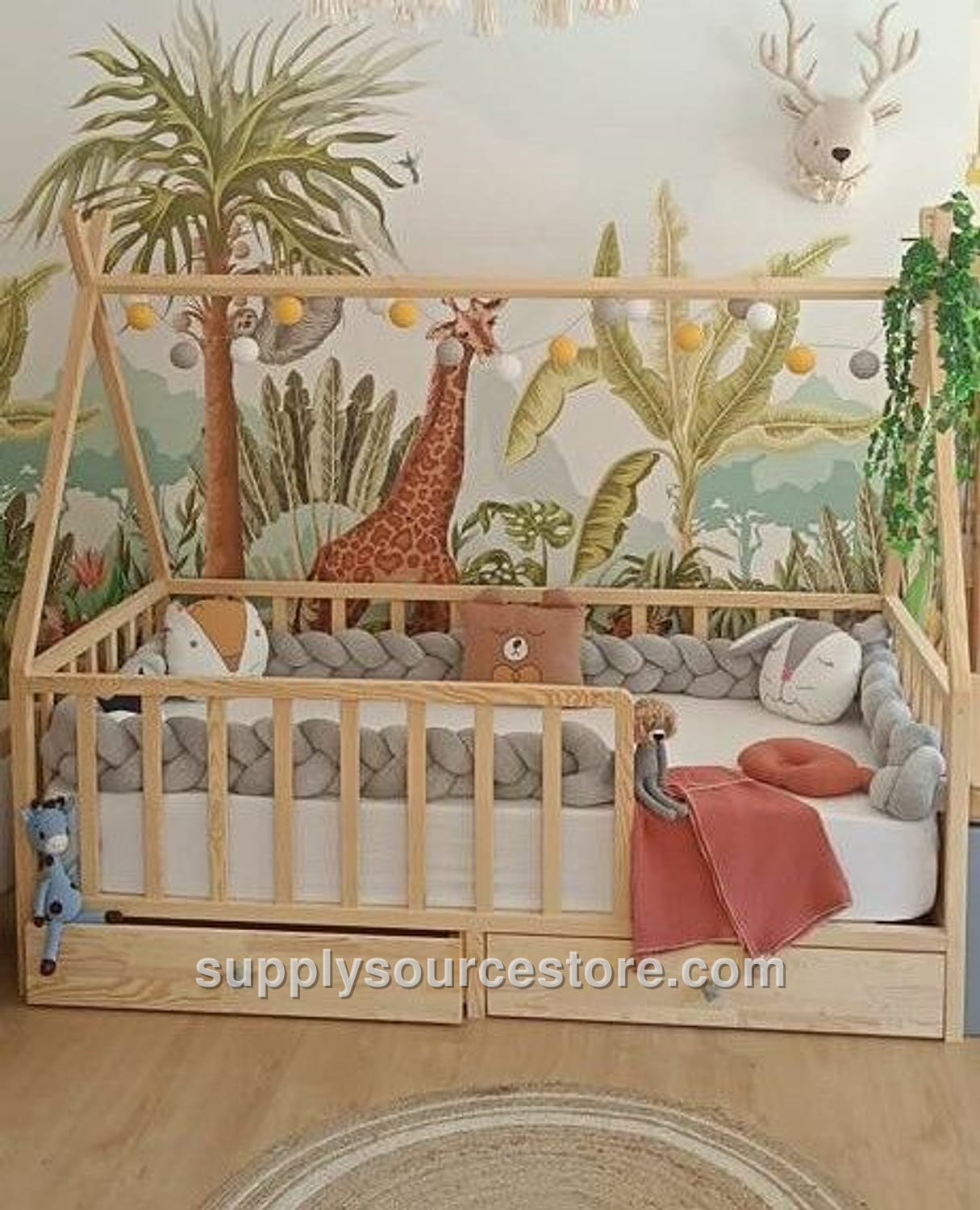 Native American Solid Wood Crib 80x180 with Drawer